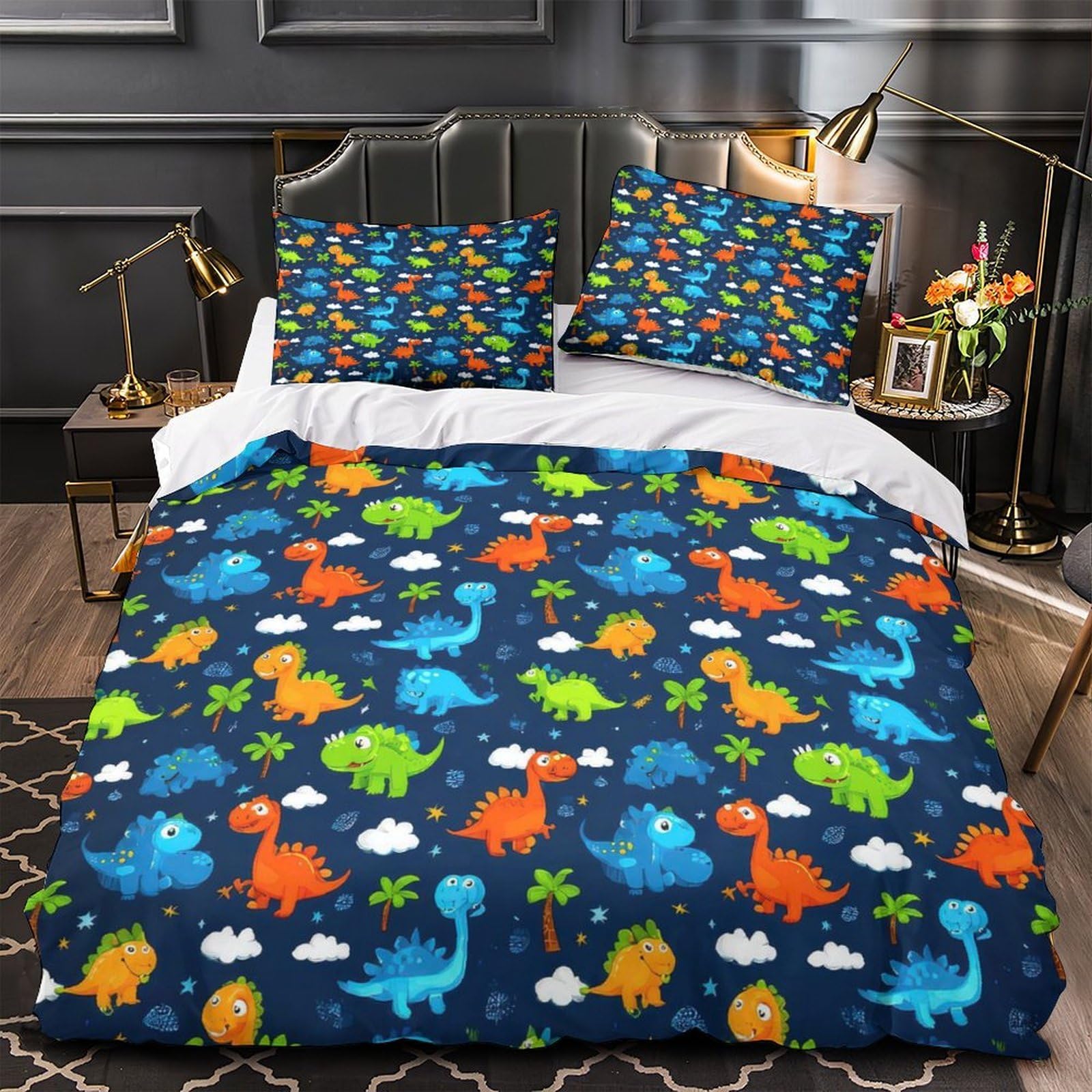 Linge de lit dinosaure double avec housse de couette respirante 3D