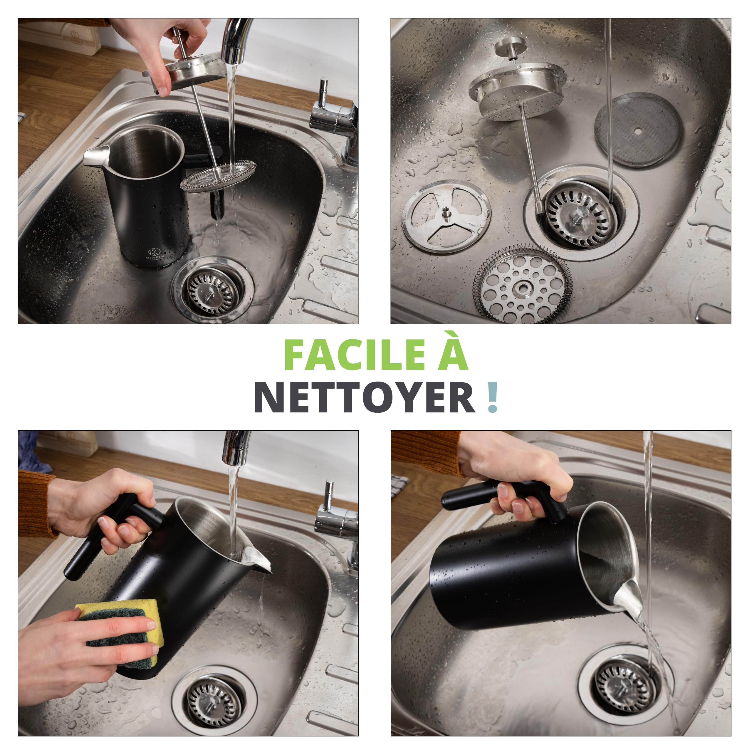 Oliver's Kitchen ® Cafetière à Piston Isotherme à Double Paroi de Qualité Supérieure - Noir - 1 litre