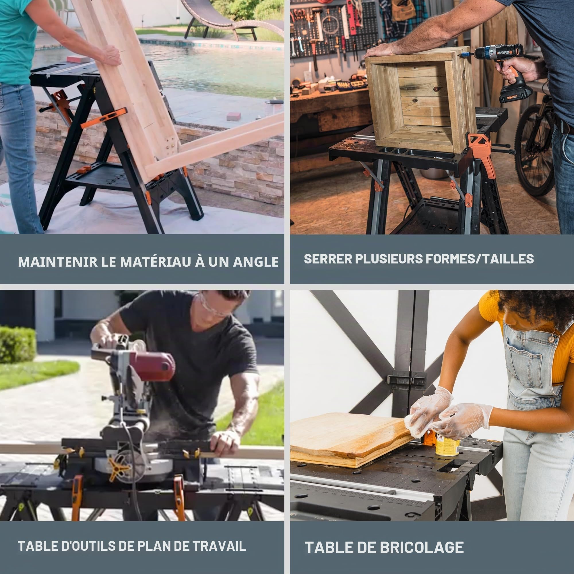 WORX WX051 Pegasus Table de travail pliante et chevalet de sciage