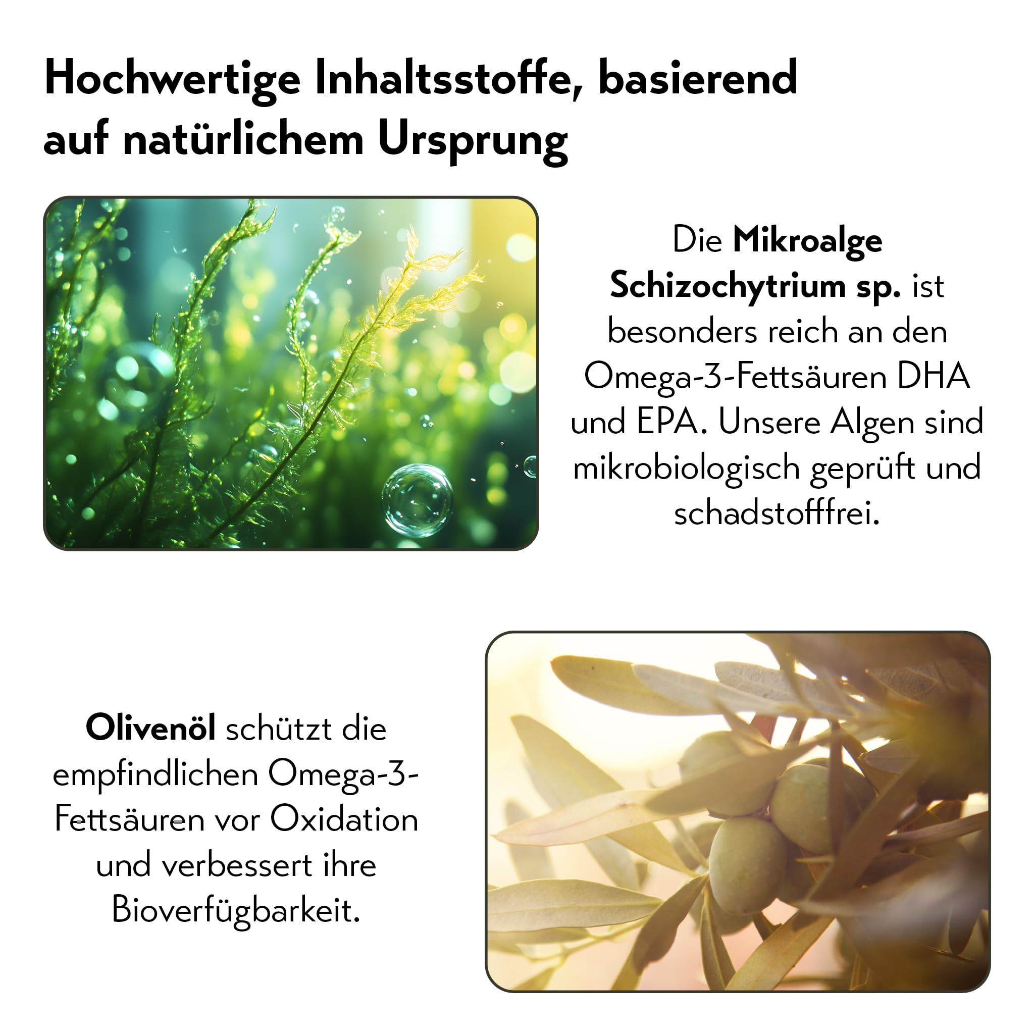 pureSGP® Omega-3 Öl FORTE [150ml]: Höchstdosiert, rein und pflanzlich - 2.123 mg Omega-3 pro Tag, 3.700 mg Algenöl mit DHA und EPA. Angereichert mit Vitamin D3 und Olivenöl. Feiner Zitronengeschmack.