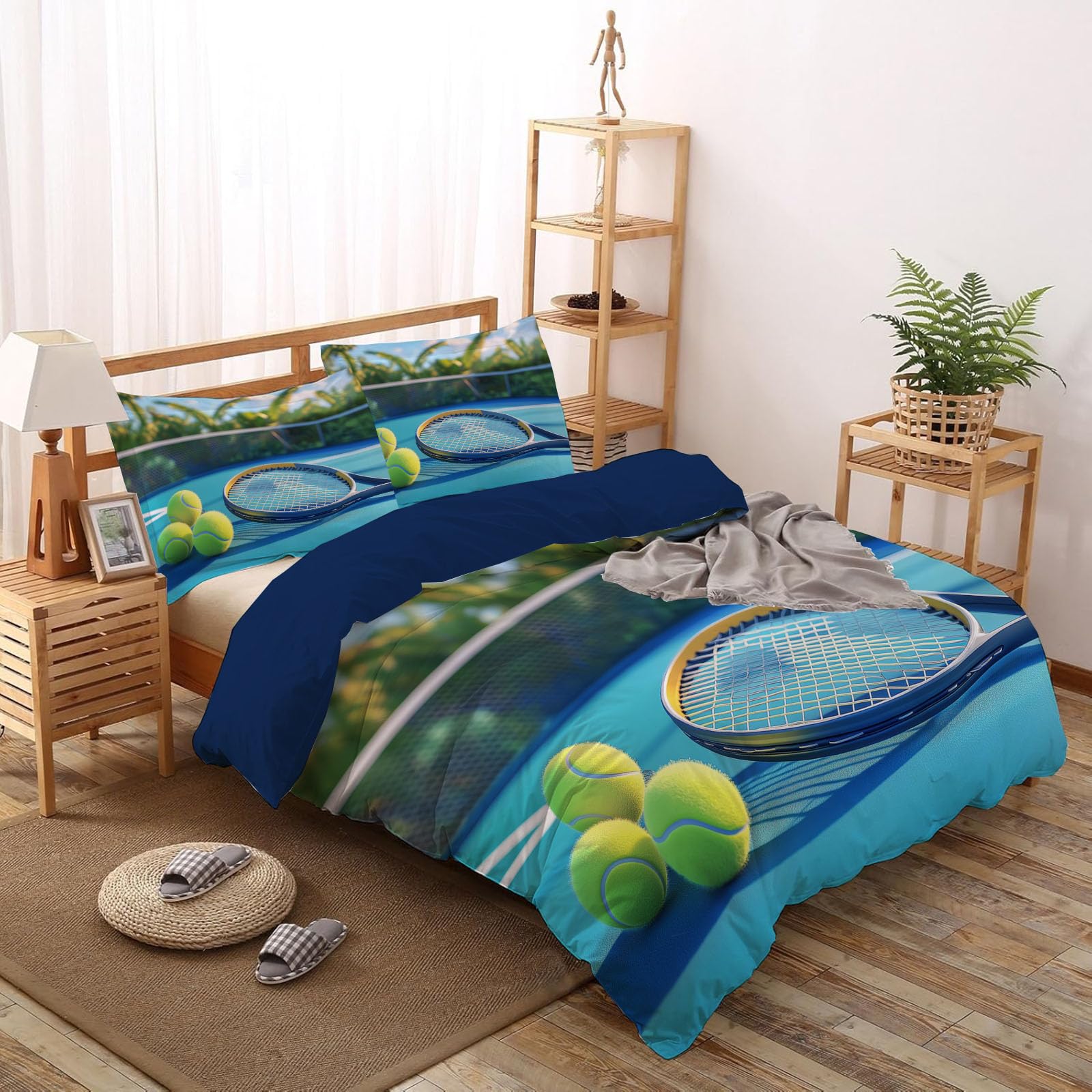 Juego de Ropa de Cama de 3 Piezas,Microfibra Suave Transpirable Moderno tenisJuego de Fundas Edredón con 1 Funda Nórdica + 2 Funda de Almohada (Deportes 220 x 240 cm