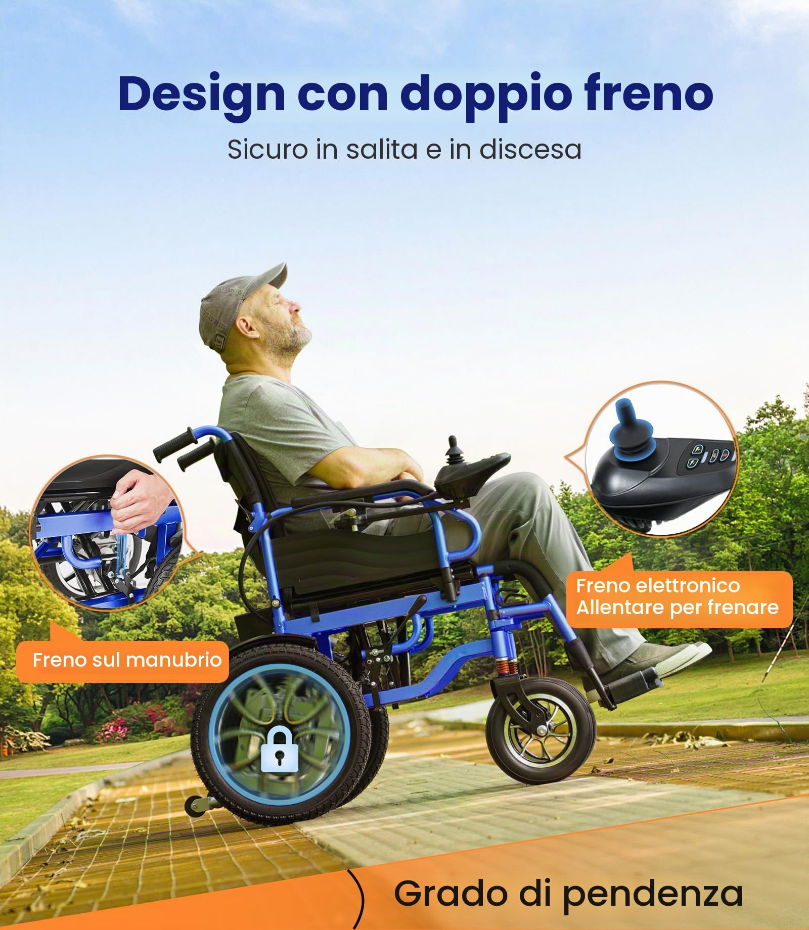 VOCIC V56 Sedia a rotelle elettrica pieghevole leggera 150KG,30KM sedia a rotelle elettrica stabile con pneumatici in gomma 40CM per tutti i terreni,Approvato dalla compagnia aerea (Blu)