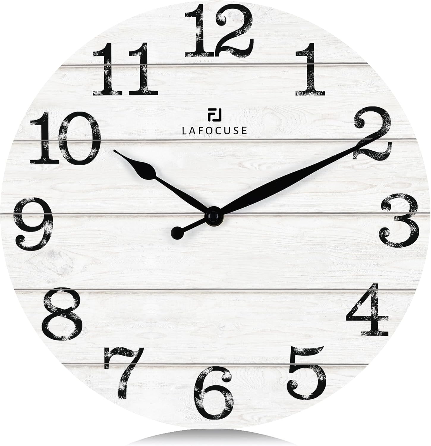 Lafocuse 12 Inch Silent White Wall Clocks for Kitchen Living Room Decor, Wooden Rustic Wall Clock Battery Operated, Decorative Farmhouse Clock