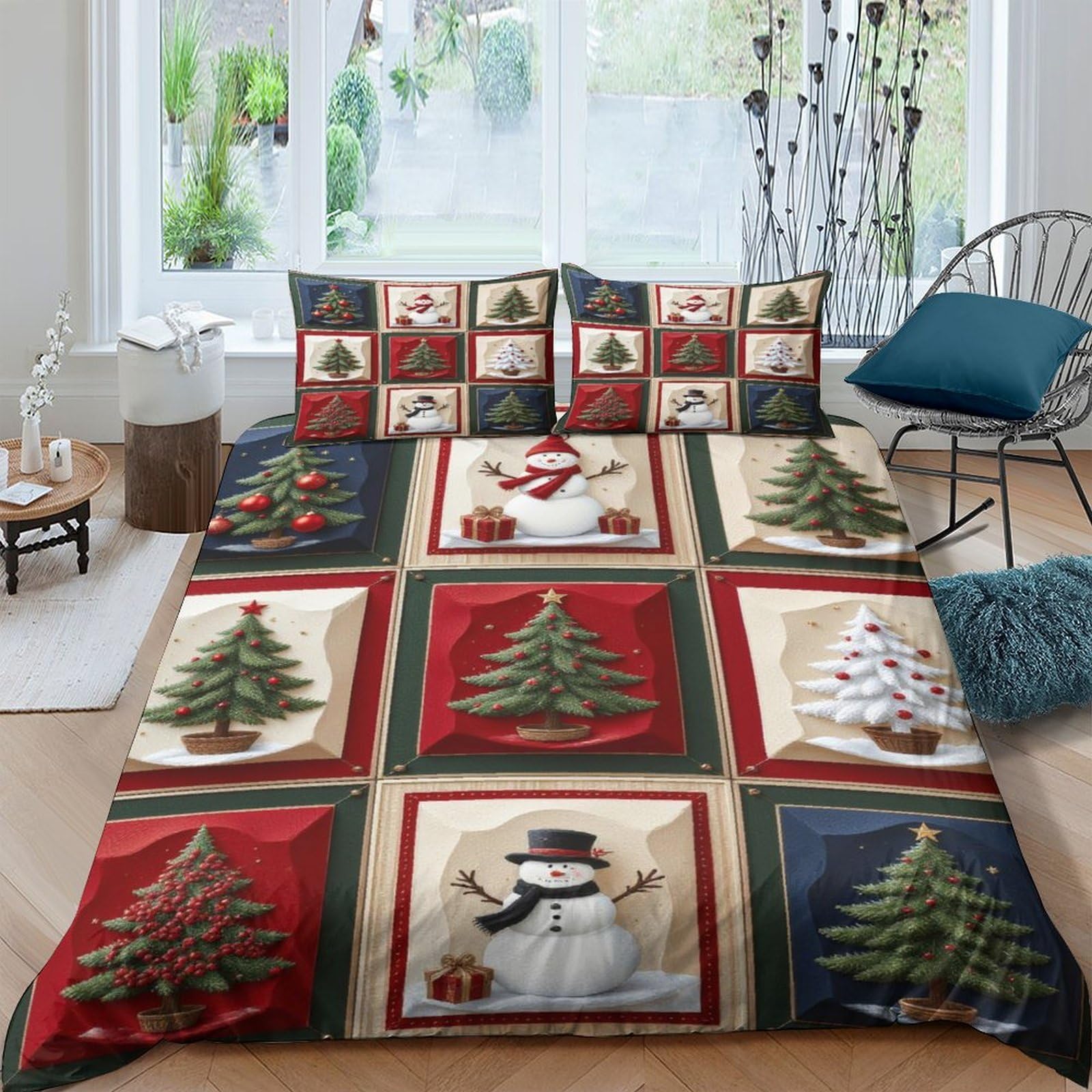 Ctjqhvkz Style-5 3D Printed Christmas Tree Fitted Sheet Microfiber Soft Red Green Snowman Bed Cover For Bedroom Guest Room Decor Single（135X200cm）