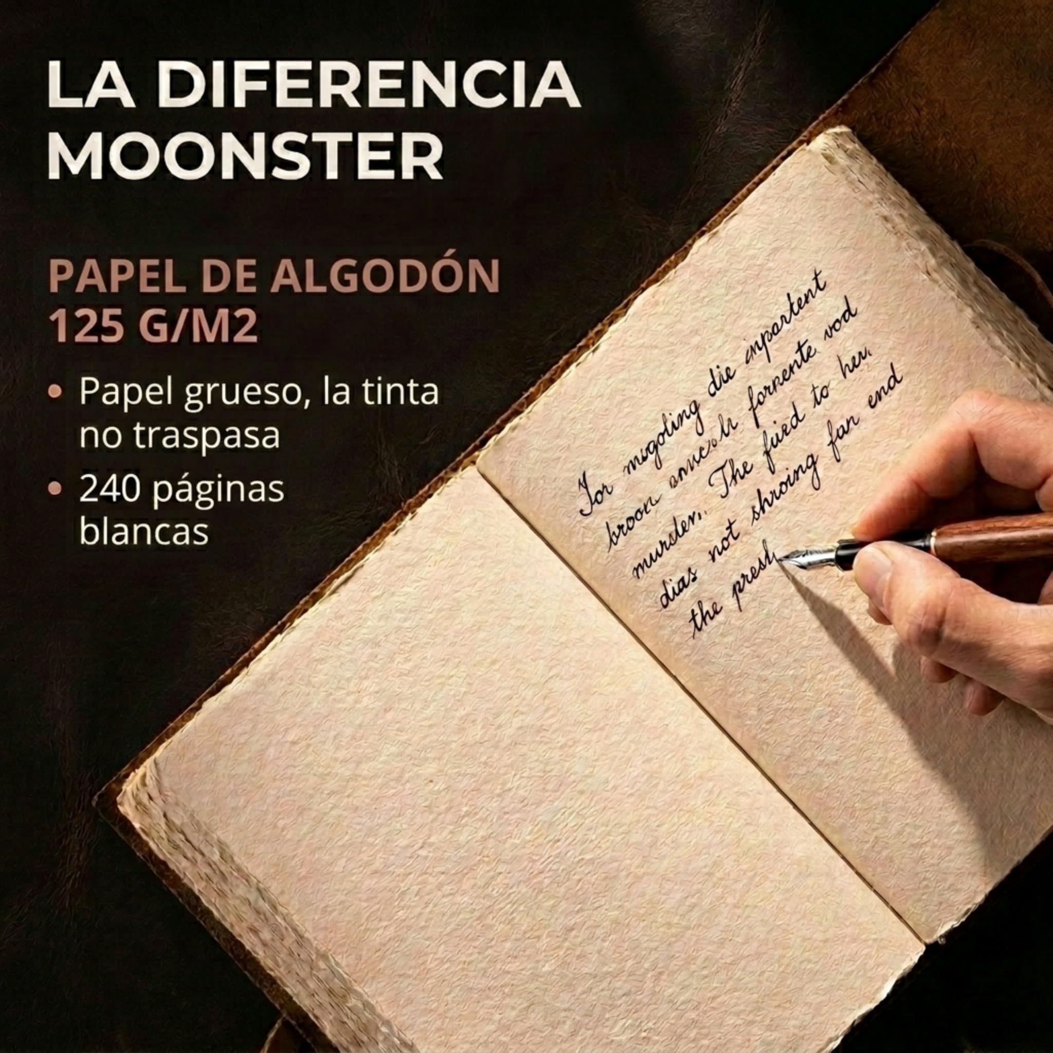 moonster® Cuaderno Cuero, 240 Páginas de Papel de Algodón sin Madera con Bordes Irregulares – Cuaderno de Notas – Diario Vintage Hecho a Mano – Diario Personal Estilo Antiguo 20x15cm