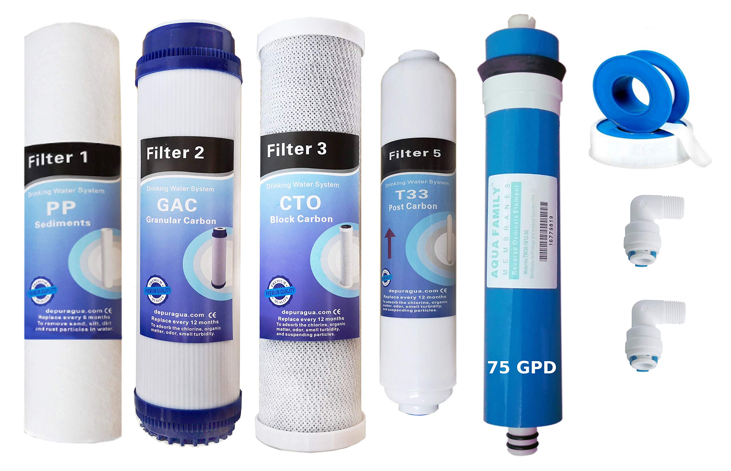 Depurtek | Kit di risparmio osmosi inversa con membrana 75 GPD + 4 filtri | Compatibile con Moon | Ionfilter Advance | Idrosalud | Rimuove solidi, clororo, metalli pesanti | Depurazione Depurtek | Kit di risparmio osmosi inversa con membrana 75 GPD + 4 filtri | Compatibile con Moon | Ionfilter Advance | Idrosalud | Rimuove solidi, clororo, metalli pesanti | Depurazione