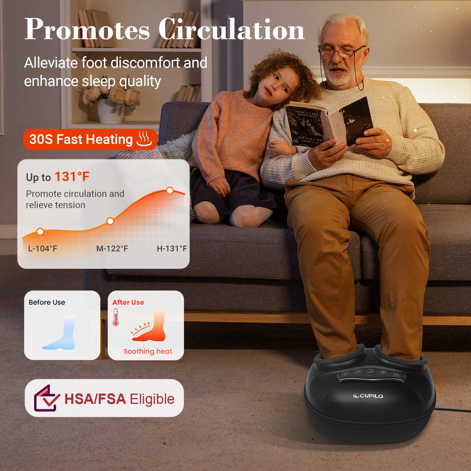 CuPiLo Massaggiatore per piedi shiatsu con calore: massaggiatore plantare aggiornato con telecomando per fascite plantare, compressione regolabile e calore per neuropatia, regalo per donne e uomini