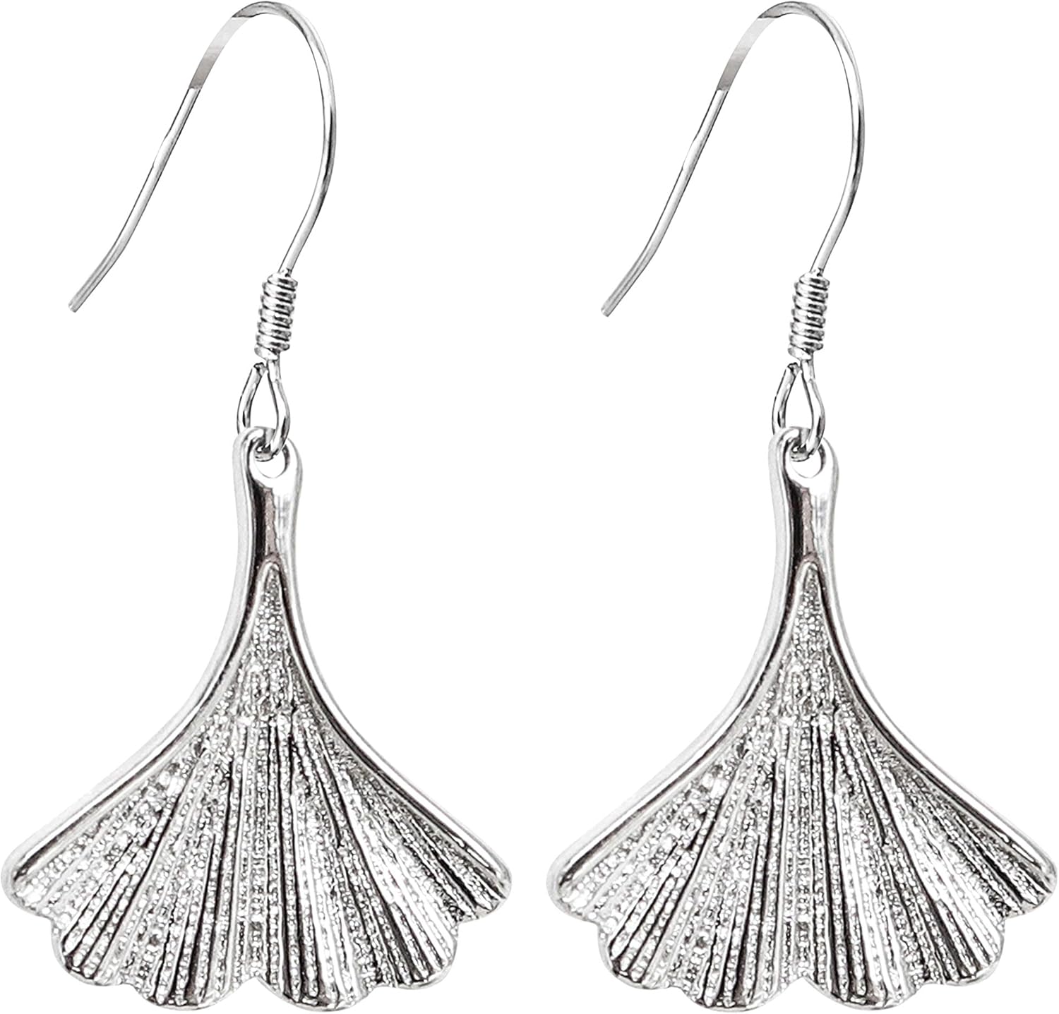 925 Sterling Silver Ginkgo Leaf drop Earrings_WK90142