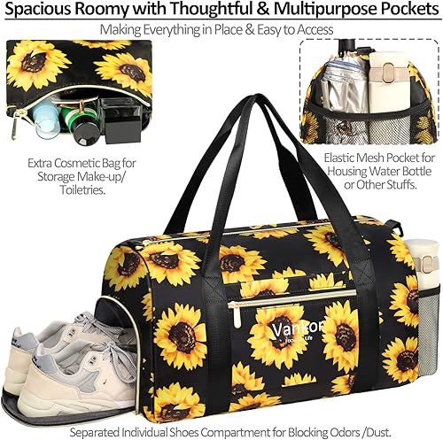 Miniatura 3 de Bolsa de gimnasio para mujer con compartimento para zapatos, impermeable, bolsa de lona deportiva para viajes, fin de semana, llevar en la playa,