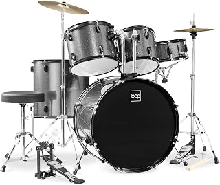 Best Choice 5-Piece Full-Size Drum Set Silver Sparkle