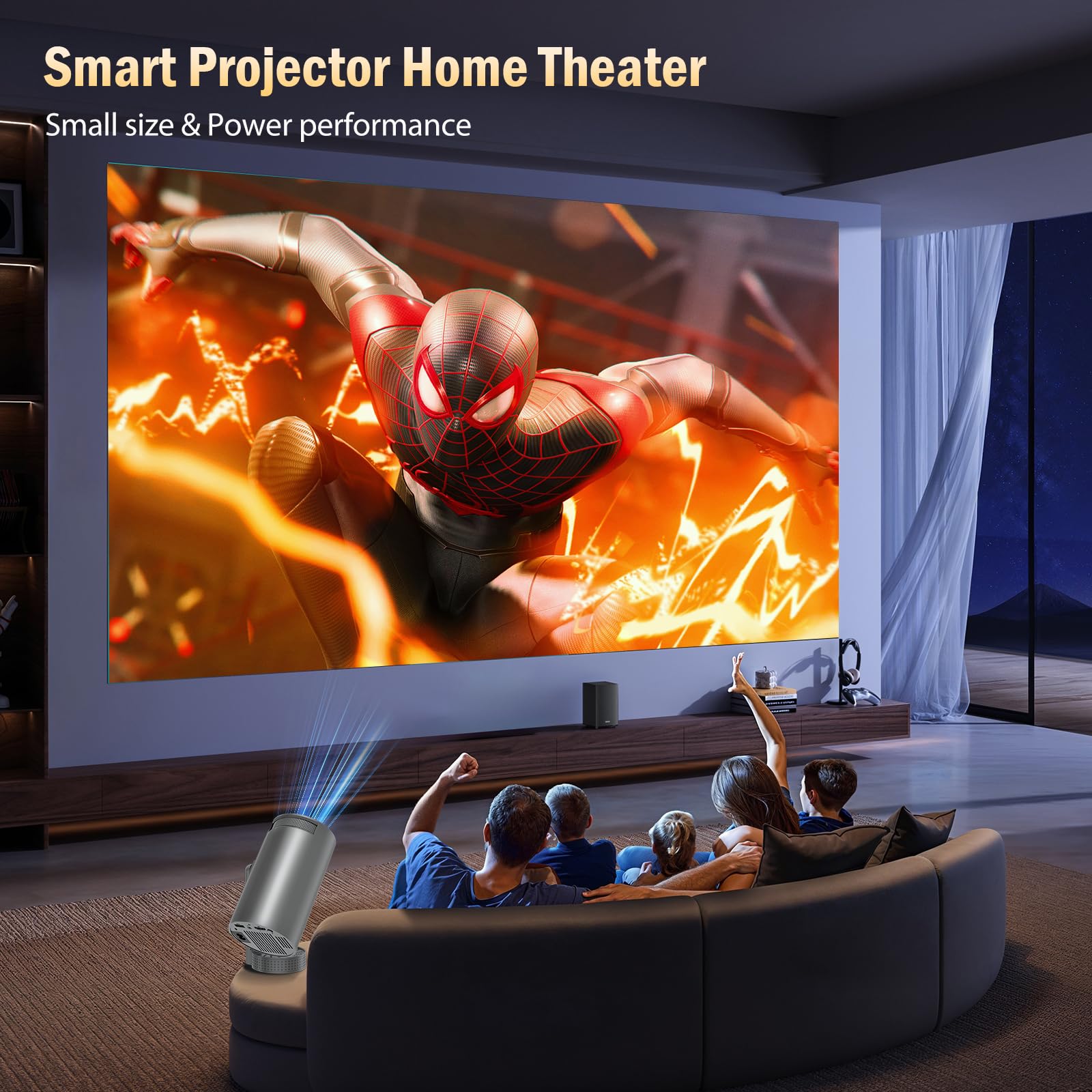 Vidéoprojecteur 4K, Mini Projecteur avec WiFi 6 BT5.4, 270° Rotation, Correction Trapézoïdale, Base de Son, Compatibile avec HDMI/USB/PS5, Retroprojecteur Portable pour Chambre, Maison et Extérieur