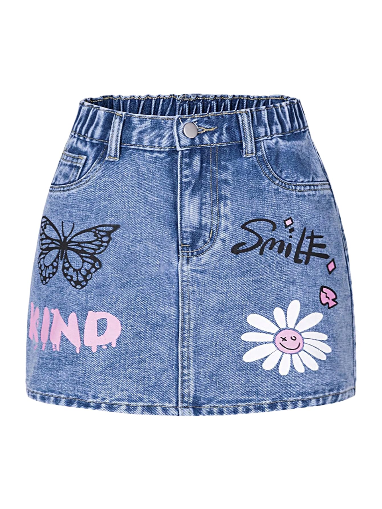 Floerns Linda falda vaquera con bordado de mariposa para niña