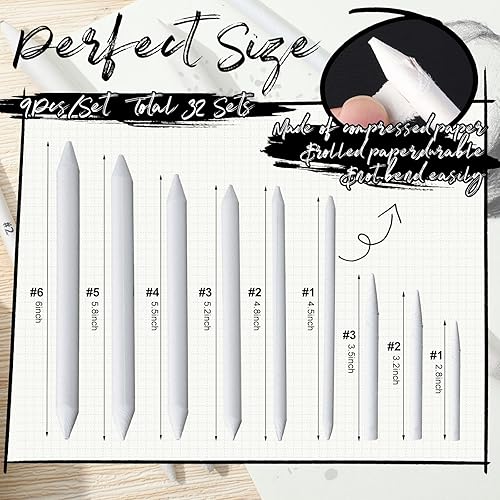 Miniatura 2 de Fulmoon Juego de 288 piezas de tocón de mezcla y tortillón, tocones de mezcla de papel para dibujo, sombreado, suministros de dibujo, herramientas