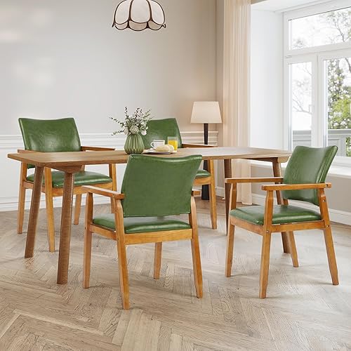 Miniatura 40 de NOBPEINT Mid-Century - Silla auxiliar de comedor con asiento de piel sintética en color negro, sillón en nogal, juego de 2 Negro