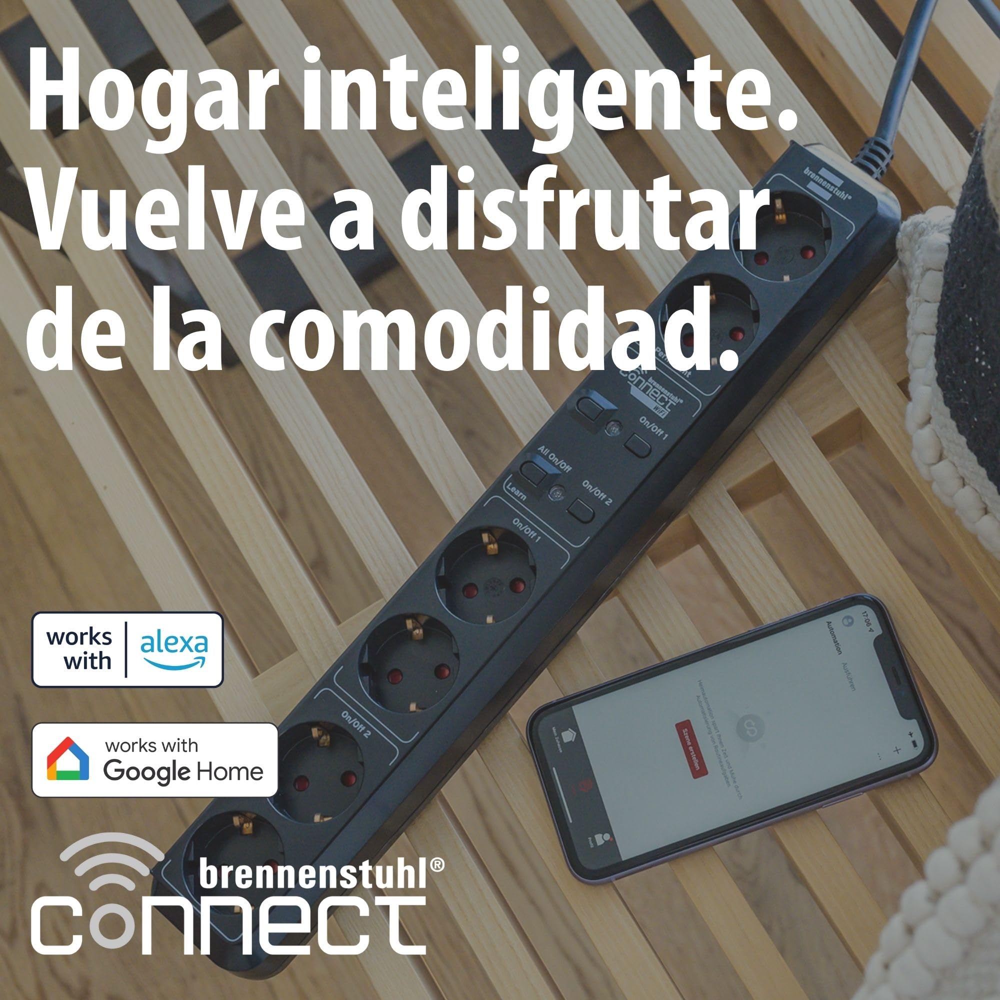Brennenstuhl Connect Regleta Inteligente Eco-Line WS EL0102 con 6 Tomas programable (Regleta WiFi, Control por App o Voz, aplicación Gratuita, Compatible con Alexa y Google Assistant) Negro