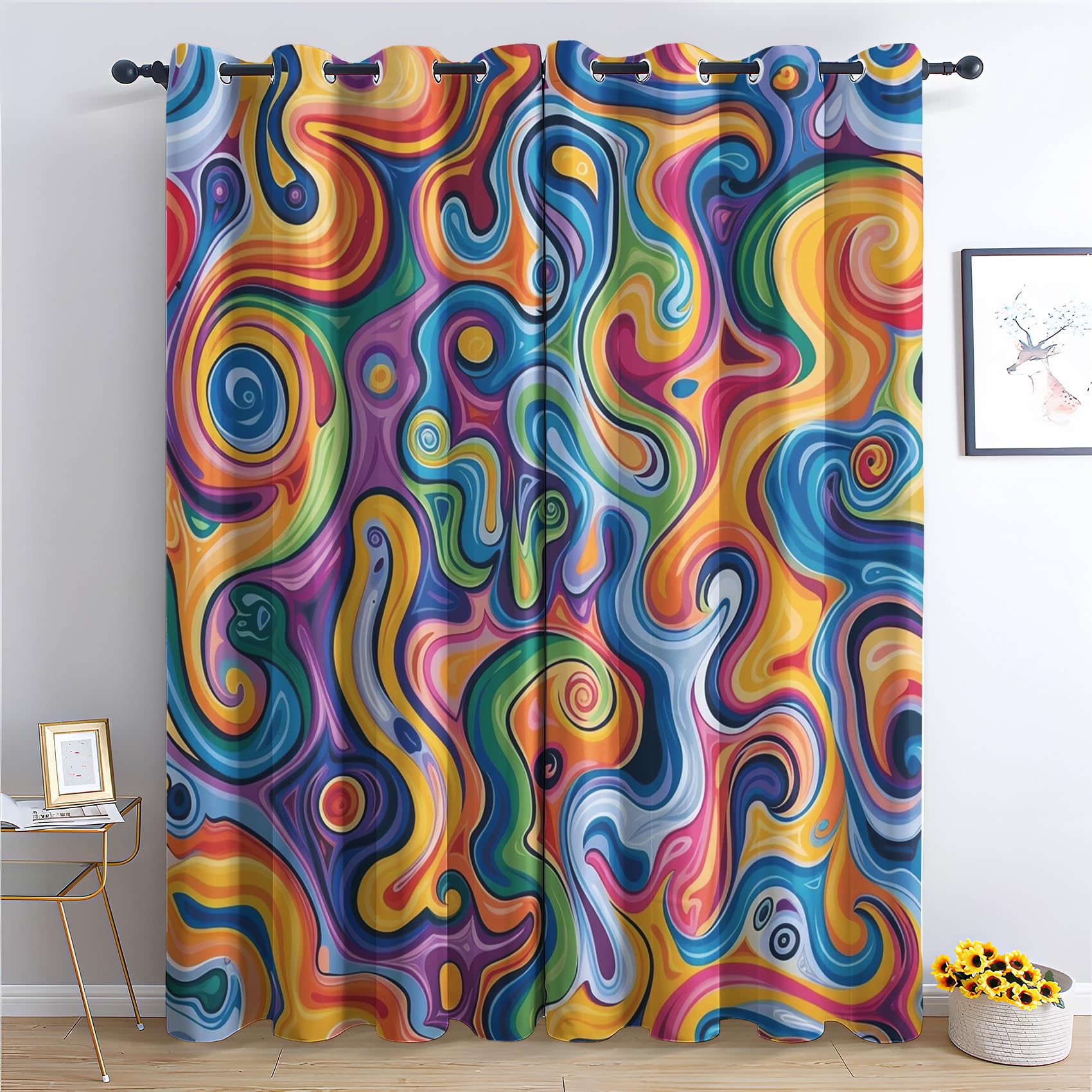 Rideaux thermiques à oeillets pour chambre et salon : lot de 2 draperies colorées 140x220