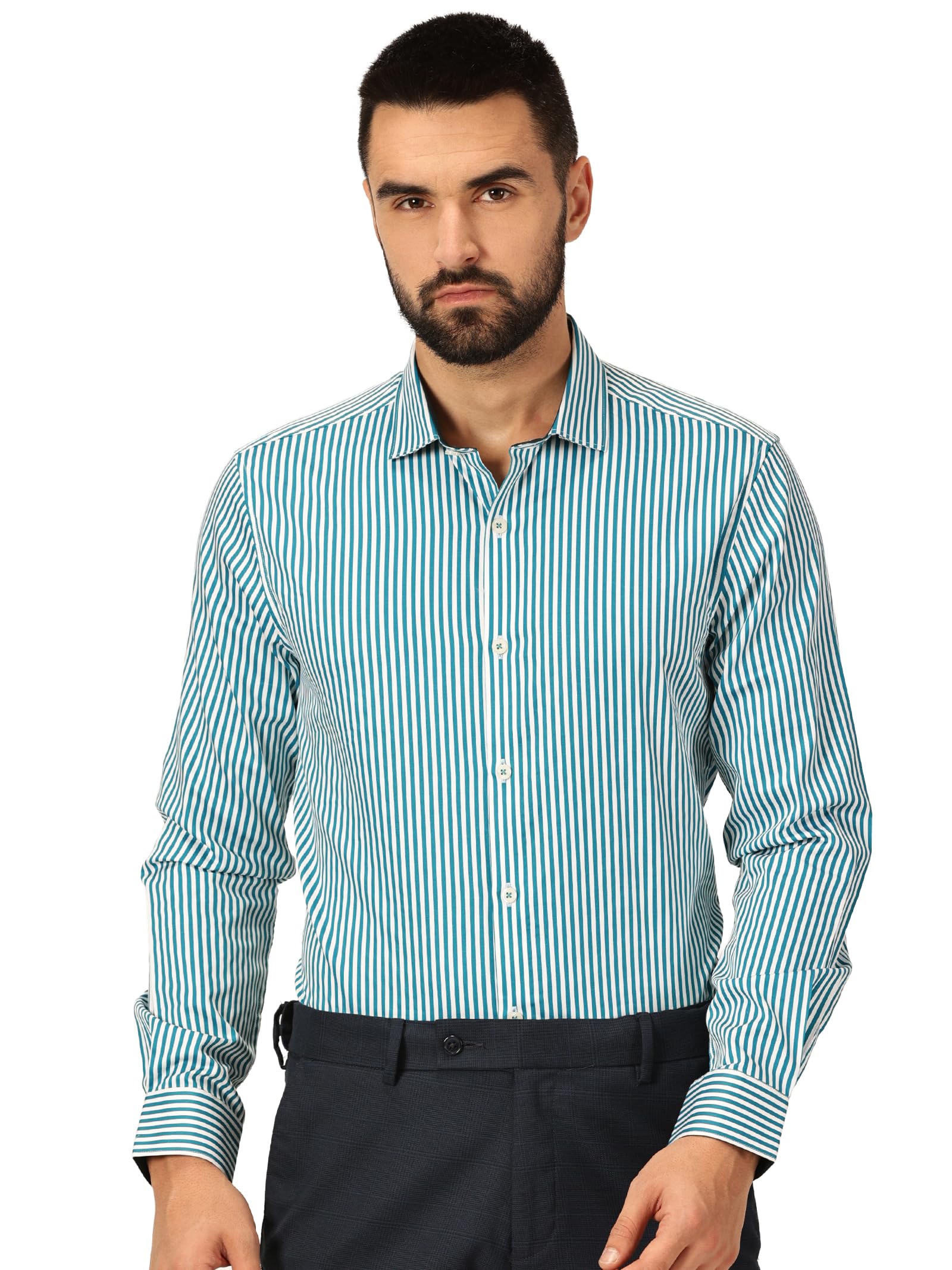 thomas scott Men's | Stripes | Full Sleeve | Slim Fit | 100% Cotton | Cutaway | Formal Shirt-picture-34
