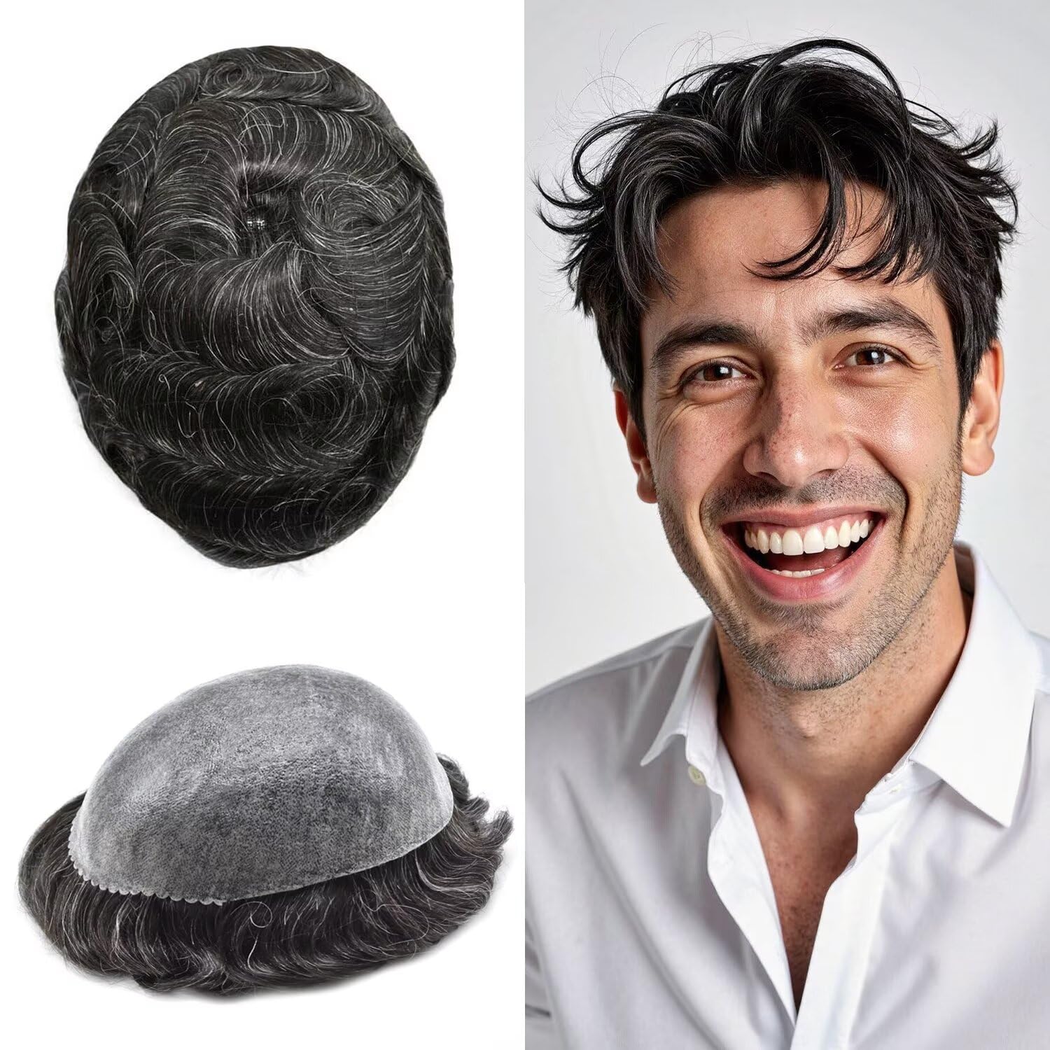Toupee for Men Durable Thin Poly Hair Piece for Man Human Hair Replacement System Black Brown Blonde Gray Hair Wig Units 8X10 120% Density, 6# LIGHT BROWN