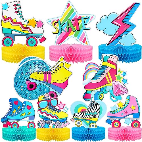 Hotop 9 piezas de decoraciones de fiesta de patinaje sobre ruedas de los años 90, centros de mesa retro de los años 80 y 90 para fiestas de