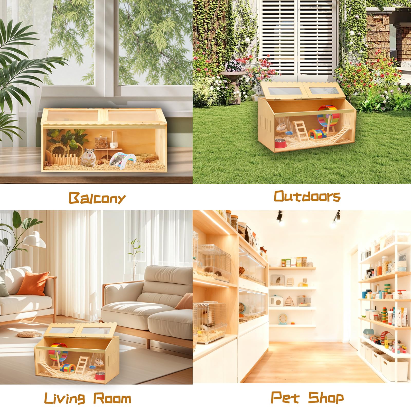 Gabbia in legno per criceti, grande gabbia per criceti con parte superiore apribile, 80 x 40 x 40 cm, trasparente, per criceti nani, per esercizi all'aperto, per criceti siriani