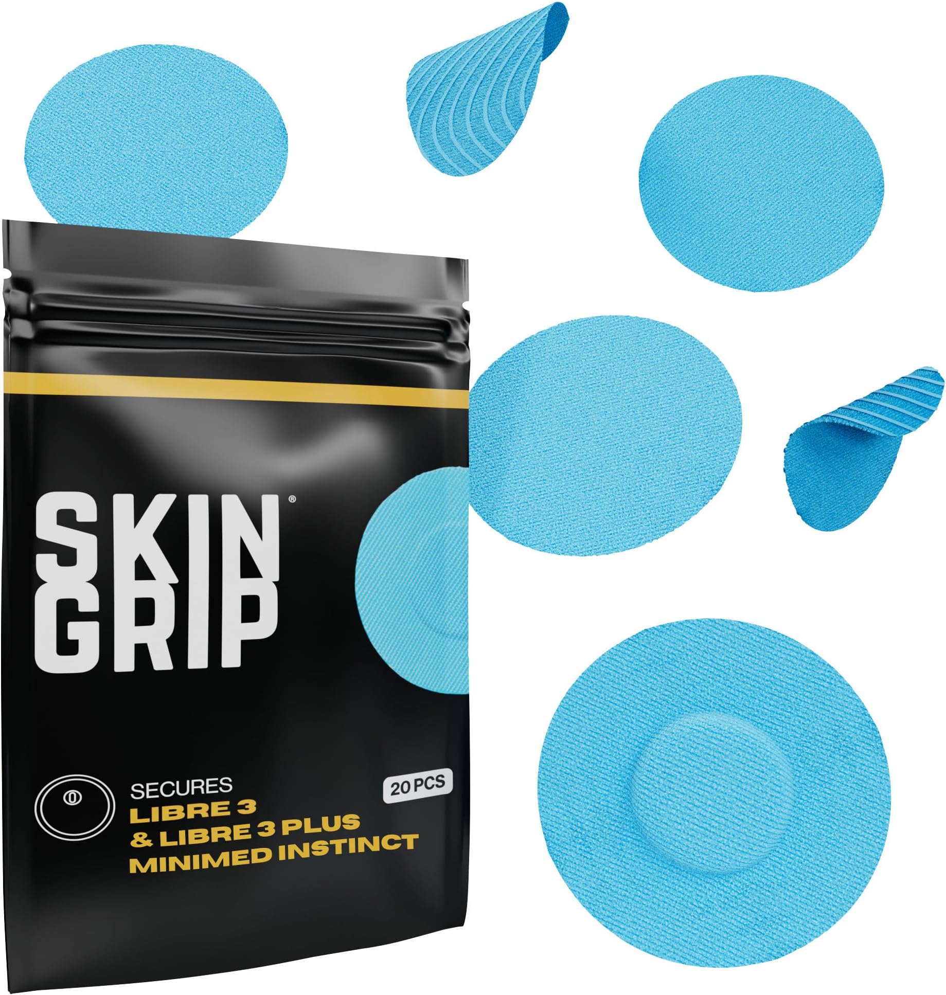 Freestyle Libre 3 Sensor Covers-Waterproof & Sweatproof Adhesive Patches for 10-15 Days (Not for Libre2), Pre-Cut CGM Diabetic Sensors Cover, Compatible with Instinct Sensors- 20 Pack, Blue