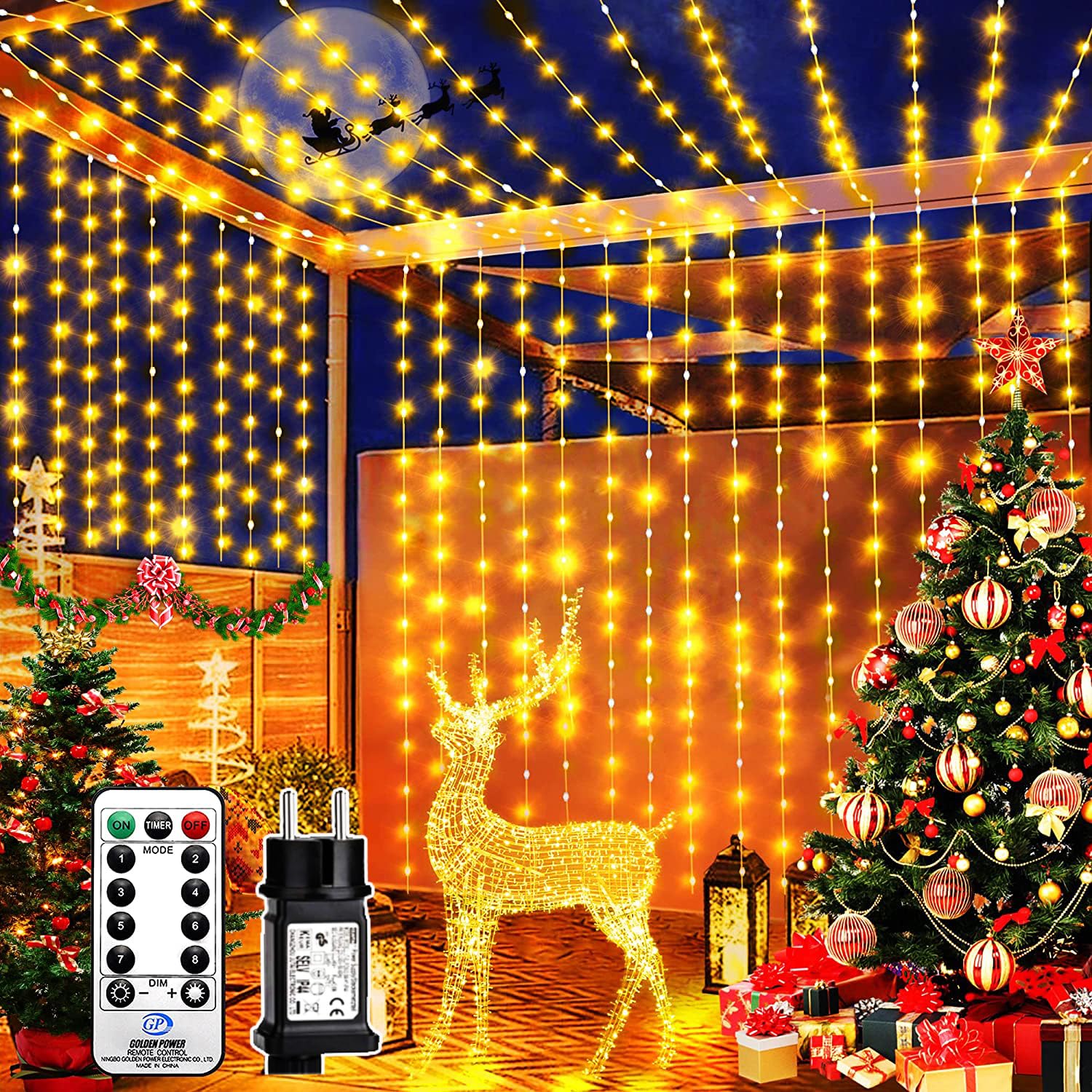 Redefun Lichtervorhang 3m x 3m 300LED Lichterketten Vorhang mit Stecker, 8 Modi Weihnachtsbeleuchtung Wasserdicht Wasserfall Lichter mit Fernbedienung für Außen Weihnachten Balkon Deko(Warmweiß)