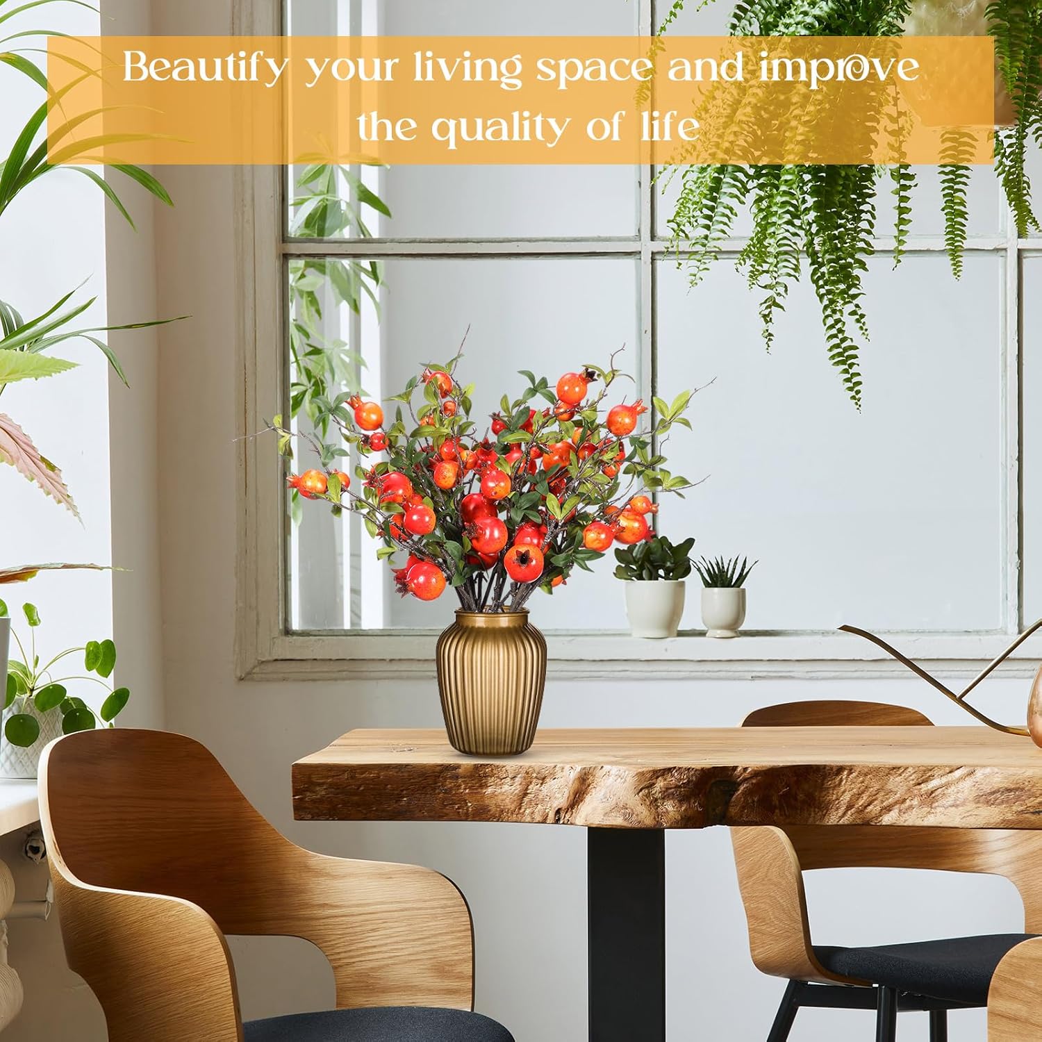 10 Pcs 31.5'' Artificial Pomegranate Branches Tall Faux Pomegranate Flower Stem Fake Berries Branches for Wedding Home Vase Party Decorations(Orange)