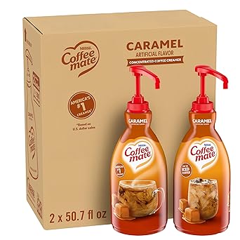 Nestle Coffee mate Coffee Creamer, Caramel, Liquid Concentrate Pump Bottle, Non Dairy, No Refrigeration, 50.7 fl oz Pack of 2