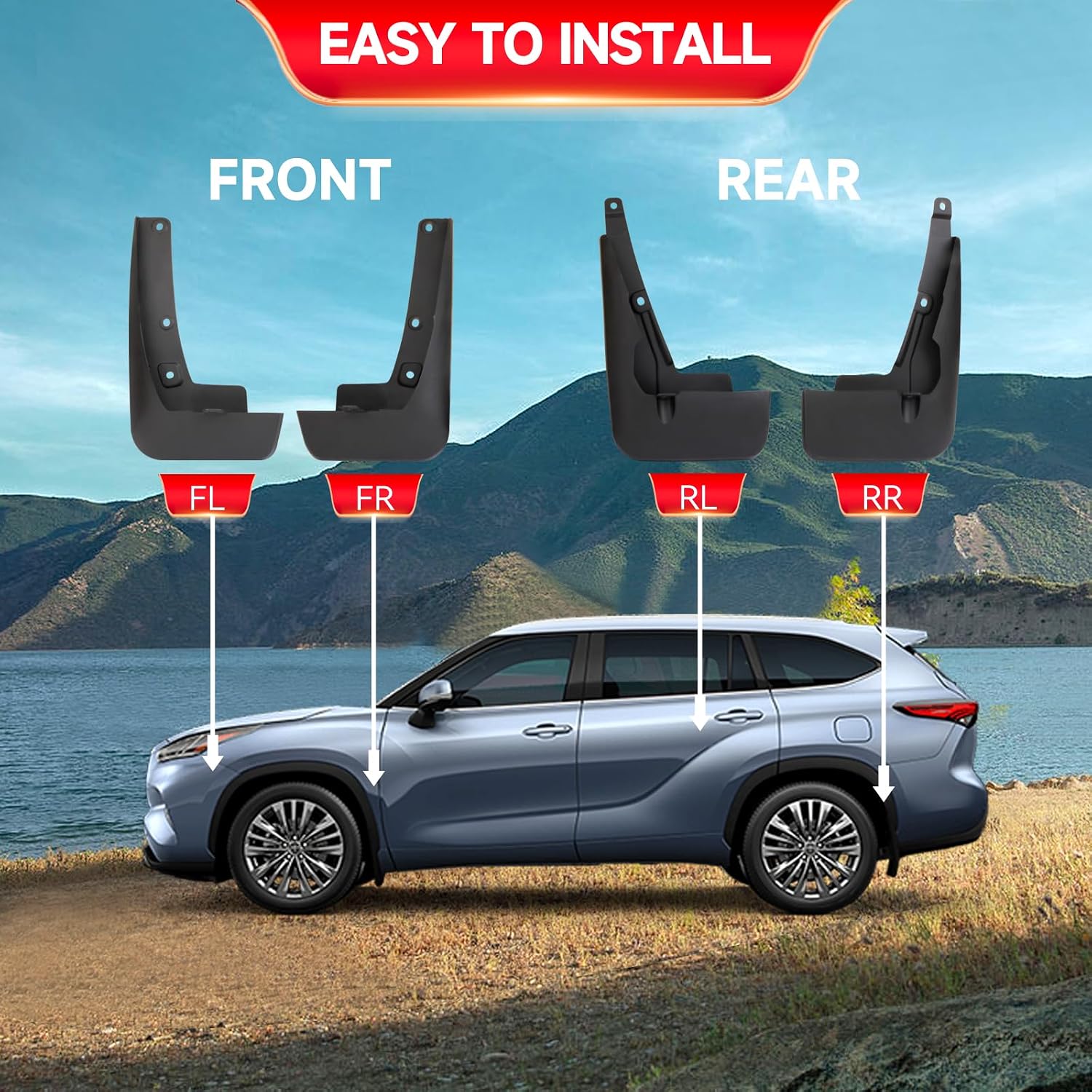 MITZONE Mud Flaps Splash Guards mudguards Compatible with 2021 2022 2023 Toyota Highlander Without Side Skirts Front Rear 4pc Set