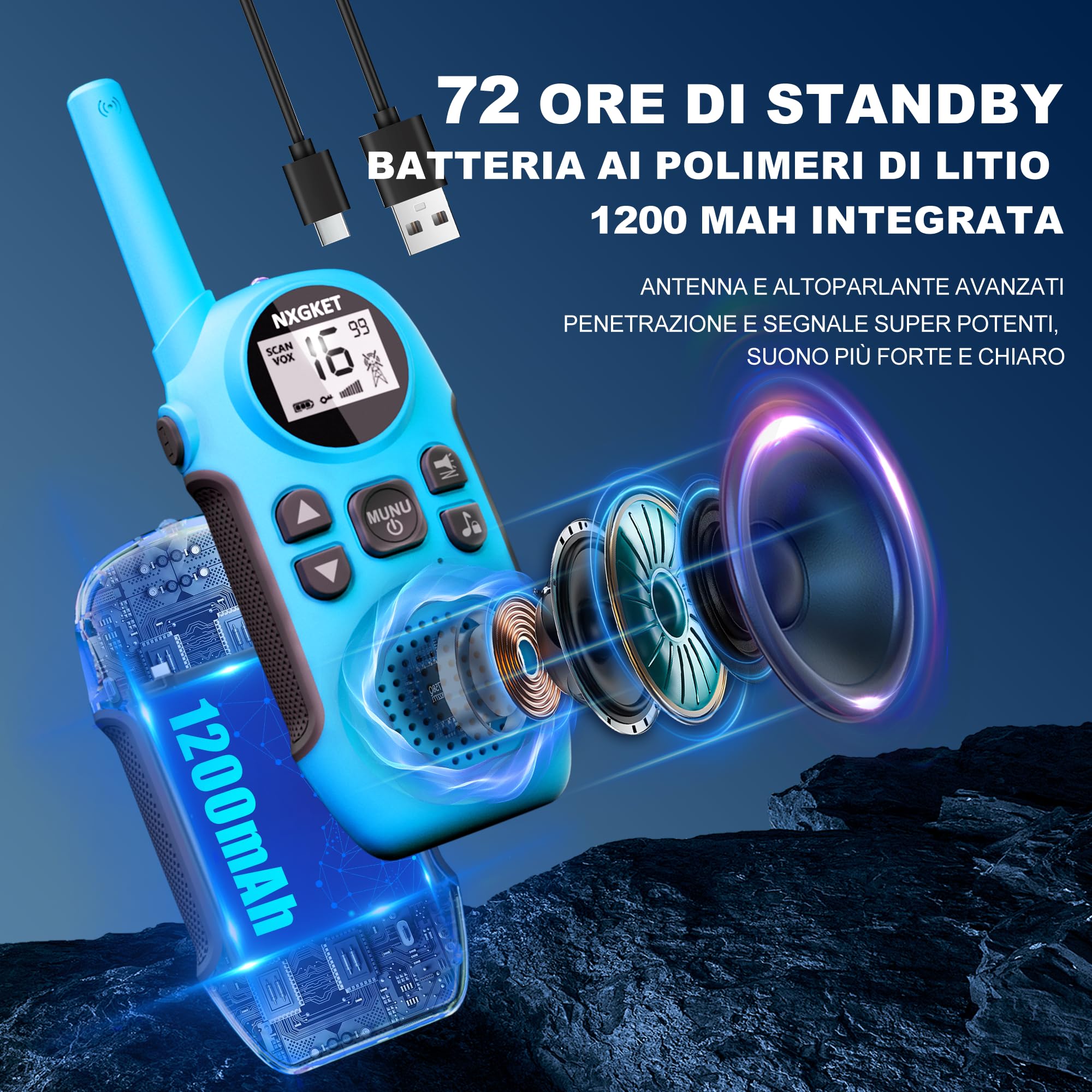 Walkie Talkie Professionali Ricaricabili per Bambini,NXGKET Radioline Woki Toki 16 Canali,Batteria Integrata,Con Torcia per Giochi all'aperto Campeggio Escursionismo,Regali per 3-12 Ragazze 2 pezzi