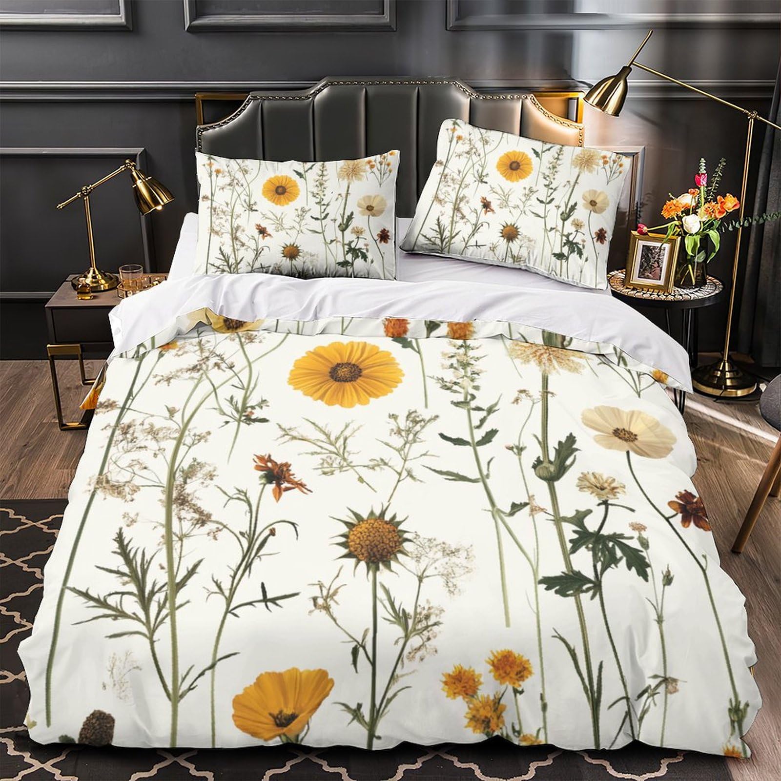 Ropa De Cama con Diseño De Plantas y Flores En 3D Juego De Funda De Edredón De Geometría Juego De Ropa De Cama para Adultos Adolescentes Y Niños King（220x240cm）