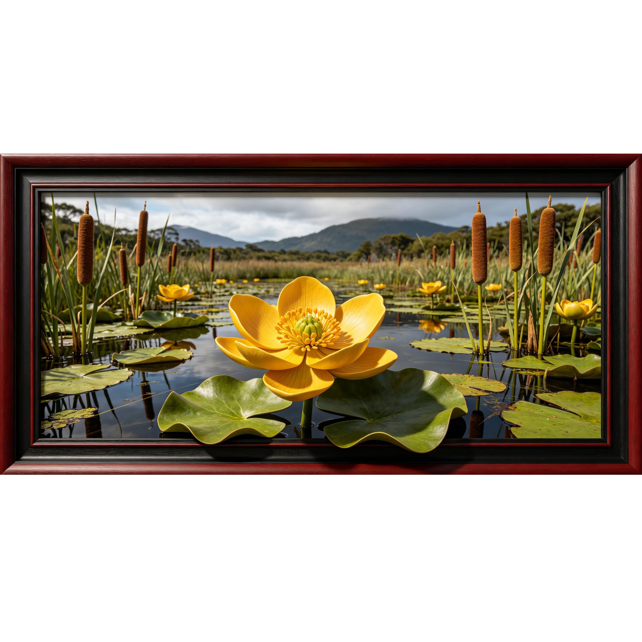 Agglomerix 3D Framed Wall Art Yellow Water Lily Botanical Lake Landscape Large Size Self-Adhesive Removable Wall Decor Prints Artwork for Living Room Bedroom Office