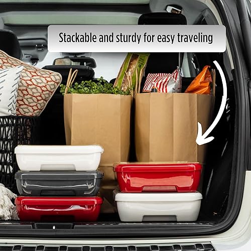 Vista 55 de Fancy Panz Bandeja clásica para servir alimentos, fabricada en los Estados Unidos, soportes apilables de aluminio con tapa transparente, cazuela