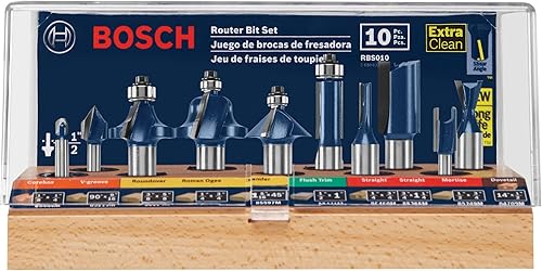 Bosch RBS010 Conjunto profesional de mechas multipropósito para rebajadora con puntas de carburo y vástagos de 12pulgada y 14pulgadas 10 unidades Bosch RBS010 Conjunto profesional de mechas multipropósito para rebajadora con puntas de carburo y vástagos de 12pulgada y 14pulgadas 10 unidades