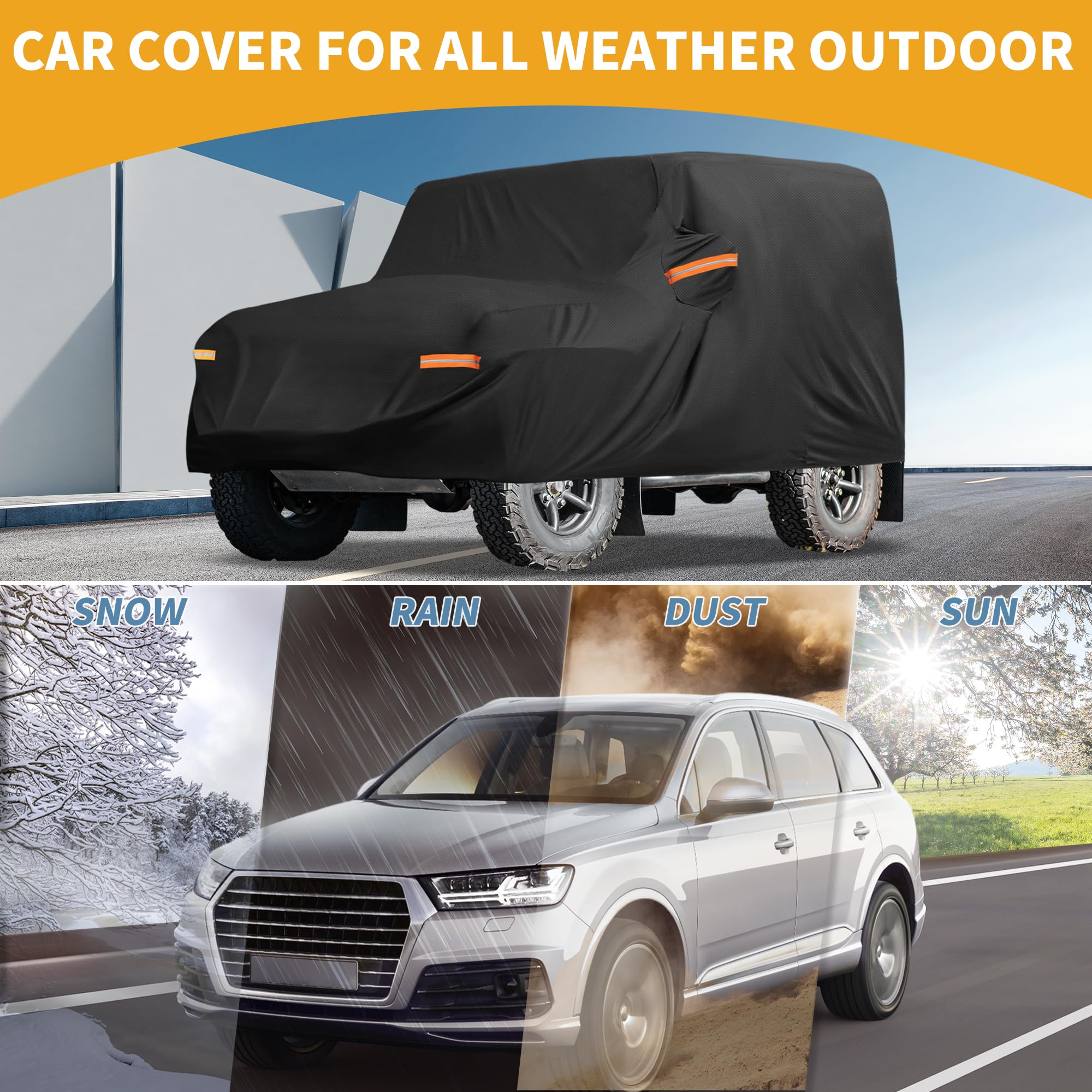 Housse Imperméable Anti-UV pour Land Rover Defender 90 20-24 1pc | Noir, 210D-PU, 468x143x195cm, Extérieur Toutes Saisons, Anti-UV, Protection Soleil Pluie, Sangles Réfléchissantes, 1 Pièce