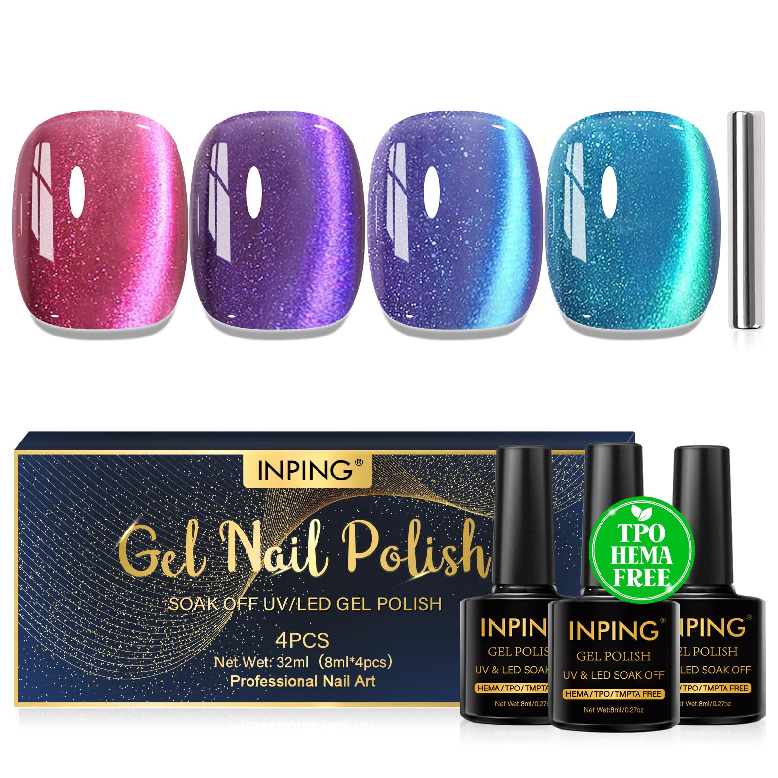 INPING UV Nagellack, HEMA/TPO/TMPTA-Frei, 6 Farben UV Gel Nagellack Soak-Off UV/LED Gel Nägel für Anfänger DIY Nail Art Lack Maniküre Salon, Langlebig, 8 ML