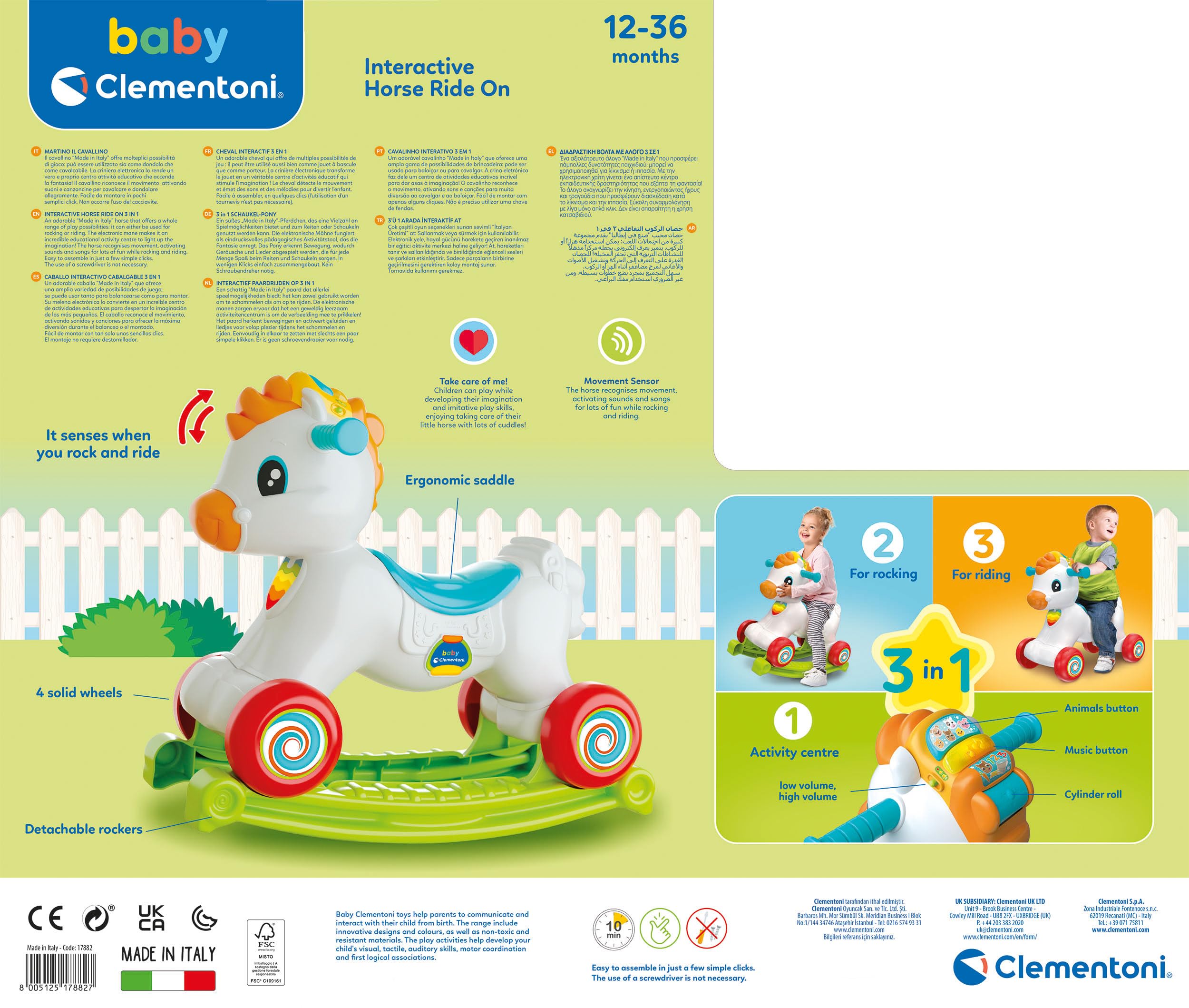 Baby Clementoni 3 in 1 Schaukel-Pony - Schaukelspielzeug für Babys & Kleinkinder ab 12 Monaten - 17882 von Clementoni
