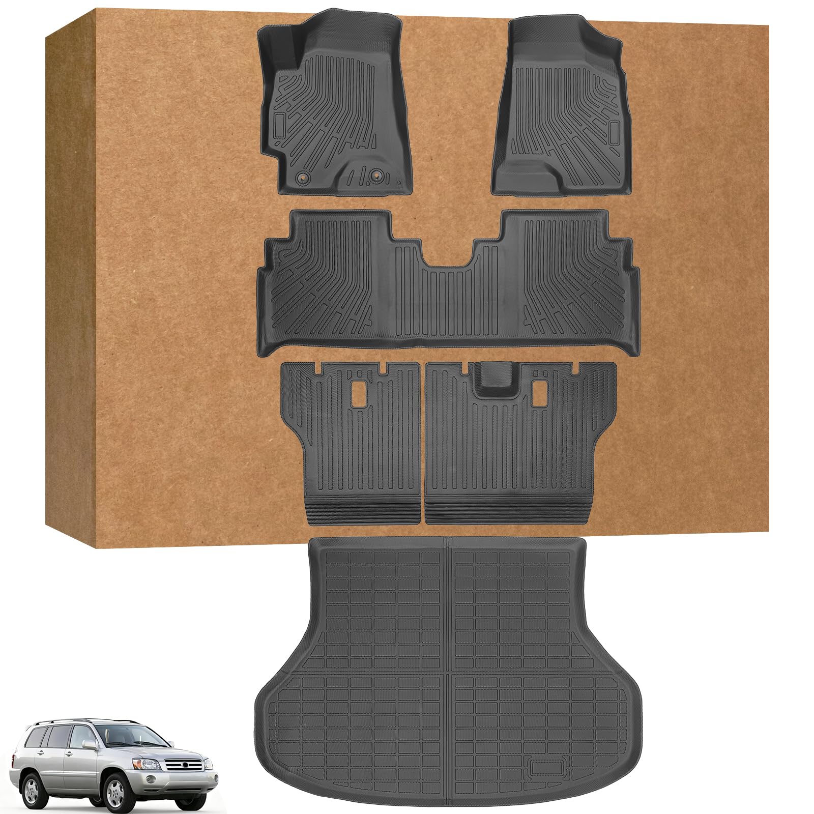 Floor Mats for Toyota Highlander 2001-2007 Not Fit Hybrid TPE Mats for Highlander Limited Limited w 3rd Row