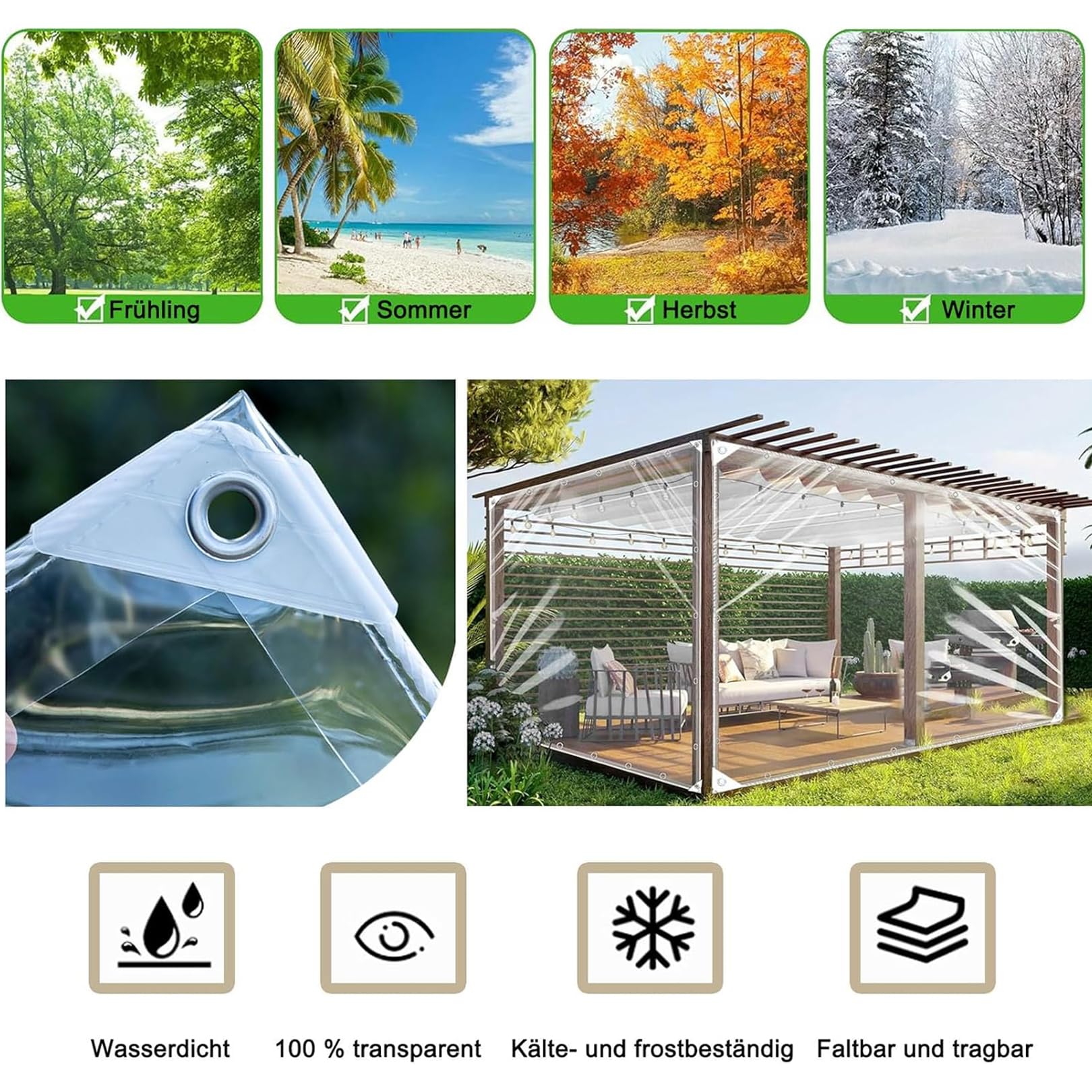 2x2m 650g/m² Wasserdicht Reißfest Plane 0.55 mm dick 2.5x4m Transparente wetterfest Kälteschutz abdeckplane mit ösen,Lochabstand 30 cm,Allzweckplane für den Außenbereich Einsetzbar Regendicht