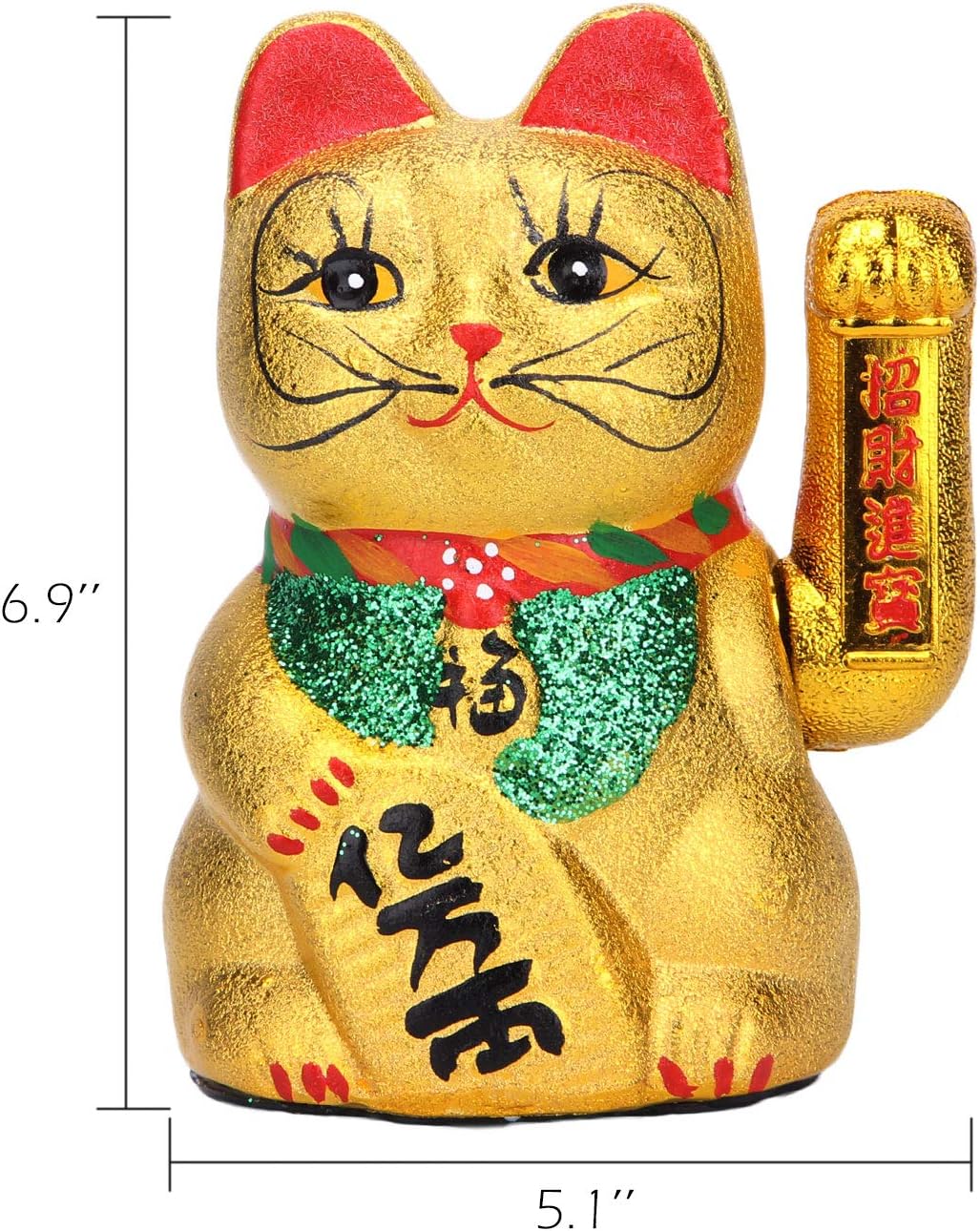 VanEnjoy 7" Beckoning Ceramic Maneki Neko Lucky Fengshui Cat 5.12x3.94x6.9 inches