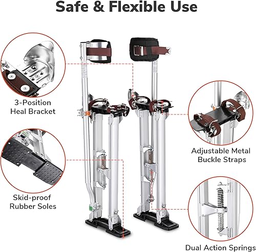 Miniatura 4 de Yescom Zancos para paneles de yeso de 24 a 40 pulgadas, ajustable, de aluminio, con protección para rodillera, para pintor, cinta, plata