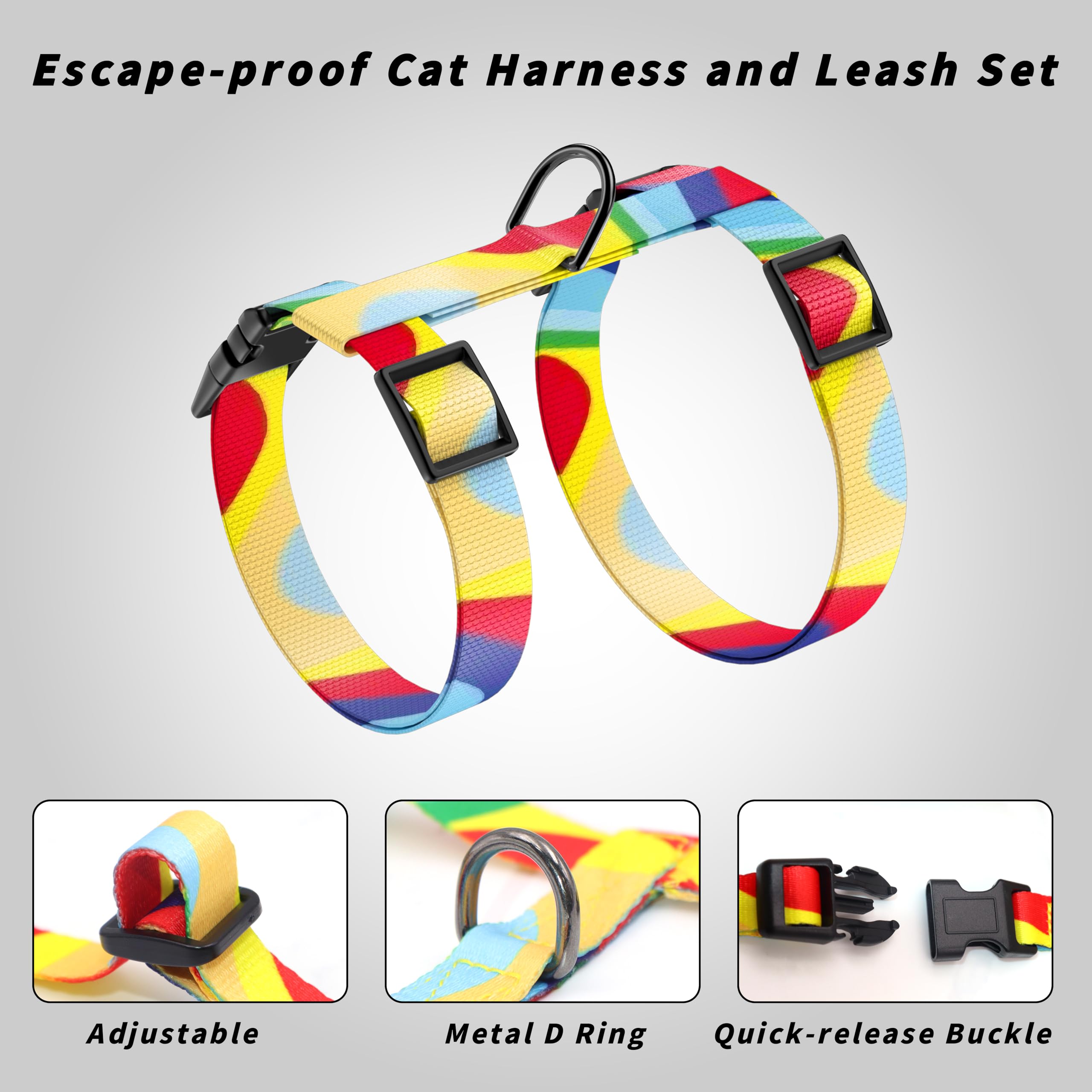Seyezo Juego de arnés y Correa para Gatos, arnés Ajustable para Gatos a Prueba de Escapes, arnés Suave y Ligero para Caminar, para Mascotas, Bonito Juego de arnés para Gatos pequeños y medianos,