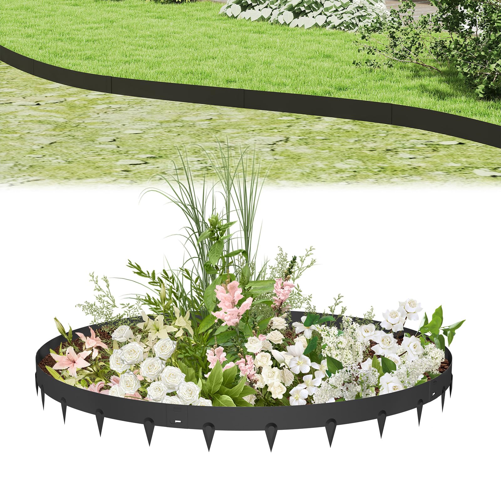 NAIZY Rasenkante Metall 10 Stück Beeteinfassung Flexible Beetumrandung mit Schnalle Mähkante für Garten, Anthrazit