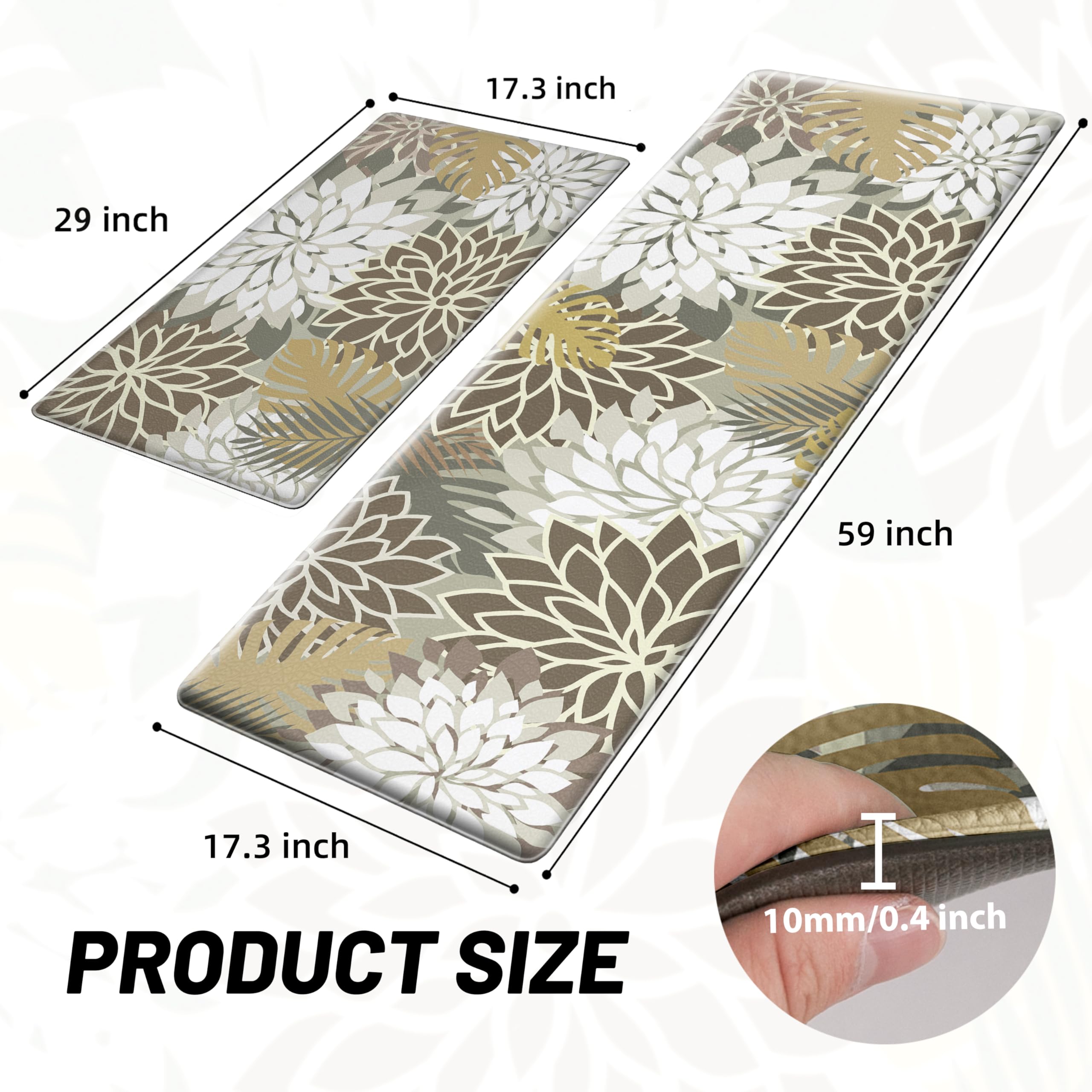 Arenarug Kitchen Mats for Floor 2 Piece Cushioned Anti Fatigue Kitchen Mats Waterproof Non Slip Kitchen Mat Rug Set Comfort Foam Standing Mat for Sink, Laundry, Office, Black White: Brown White 17.3"x30"+17.3"x59"-0.4 inch