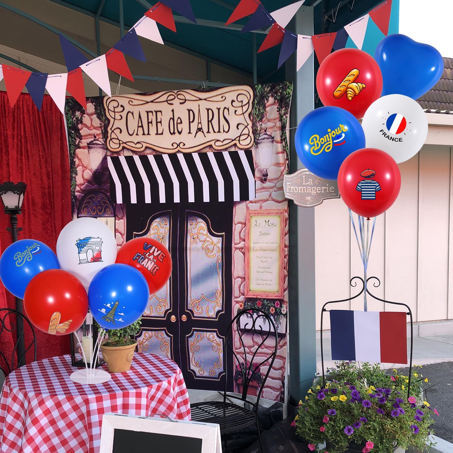 France Party Decorations Set, 232pcs French Party Decorations, Htabiol French Photo Booth Props, French Balloons, France Temporary Tattoos, Suit for French Decor, Paris Birthday Party, Bastille Day