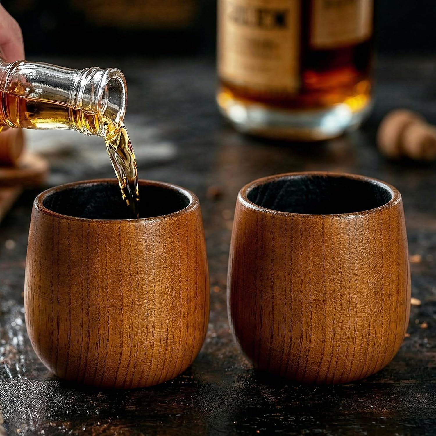 Charred Wooden Whiskey Glasses Set - 2 Pack with Exquisite Barrel Gift Box - Premium Bourbon Gifts for Men Dad Brother Husband Birthday Anniversary Retirement - Old Fashioned Glasses