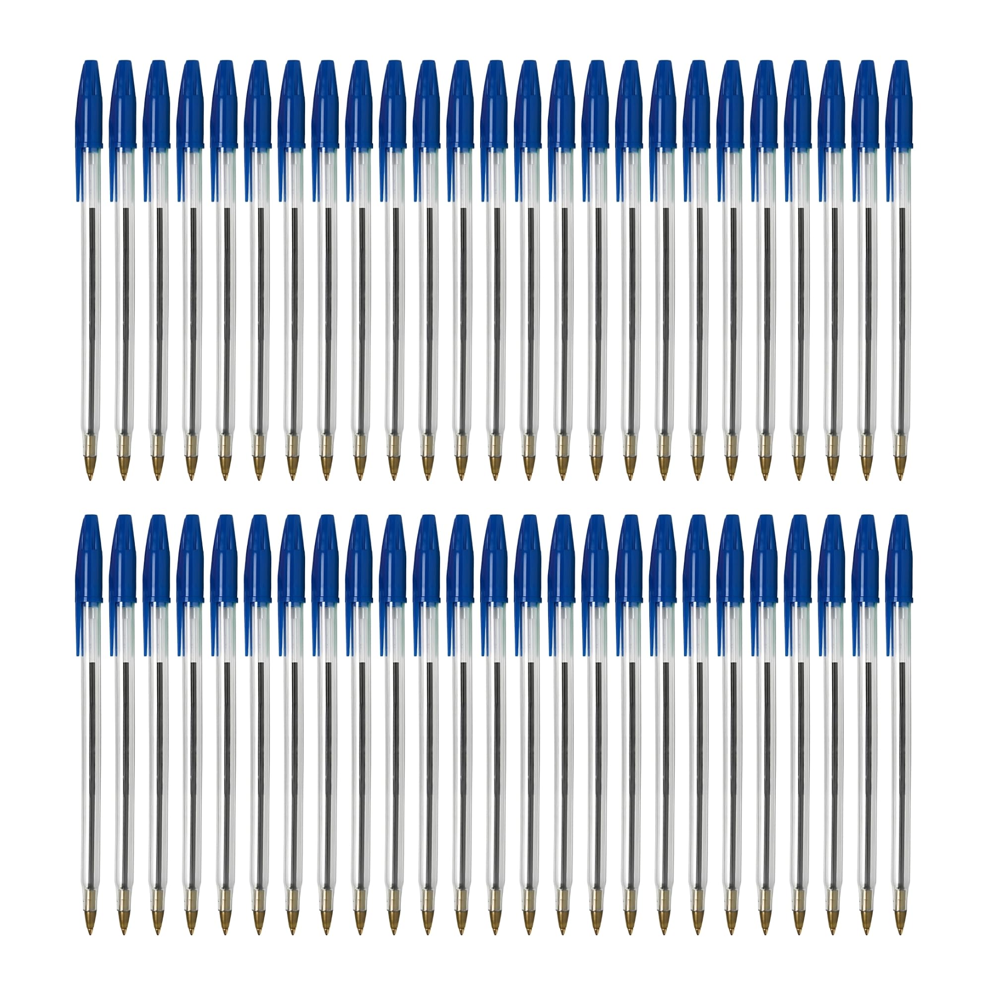 SOMCO - Pack Of 50 Blue Biro Ballpoint Pens - Medium Tip - Round Barrel