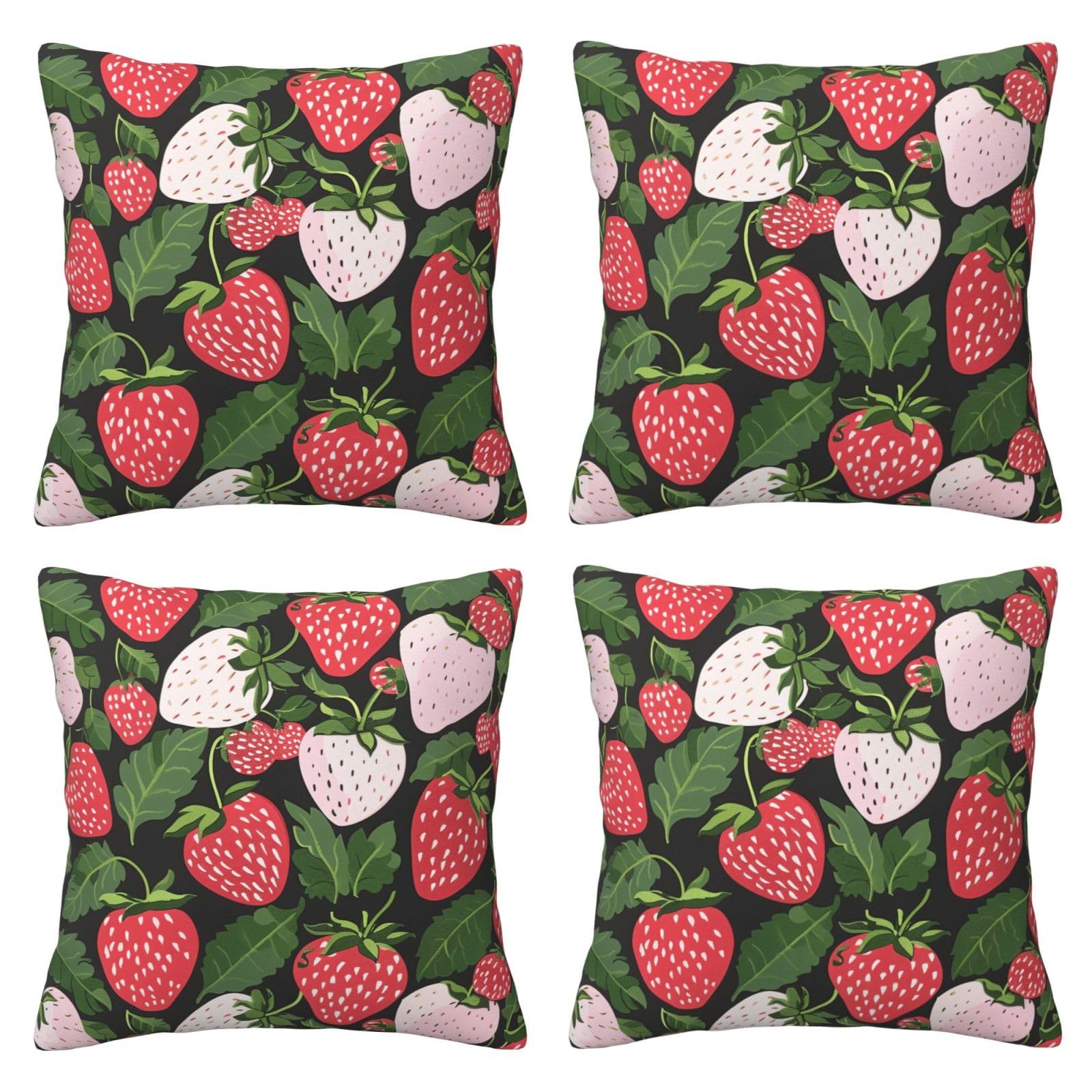 Strawberry Print Throw Pillow Cases 4 Pack Square Pillowcases Super Soft Pillow Protectors With Zipper for Couch Livingroom Sofa Bed Office Car,40x40 CM