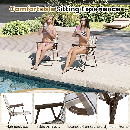 Miniatura 4 de GYMAX Silla de césped plegable, juego de sillas de playa de malla con respaldo alto, silla de comedor de campamento portátil ligera para exteriores,