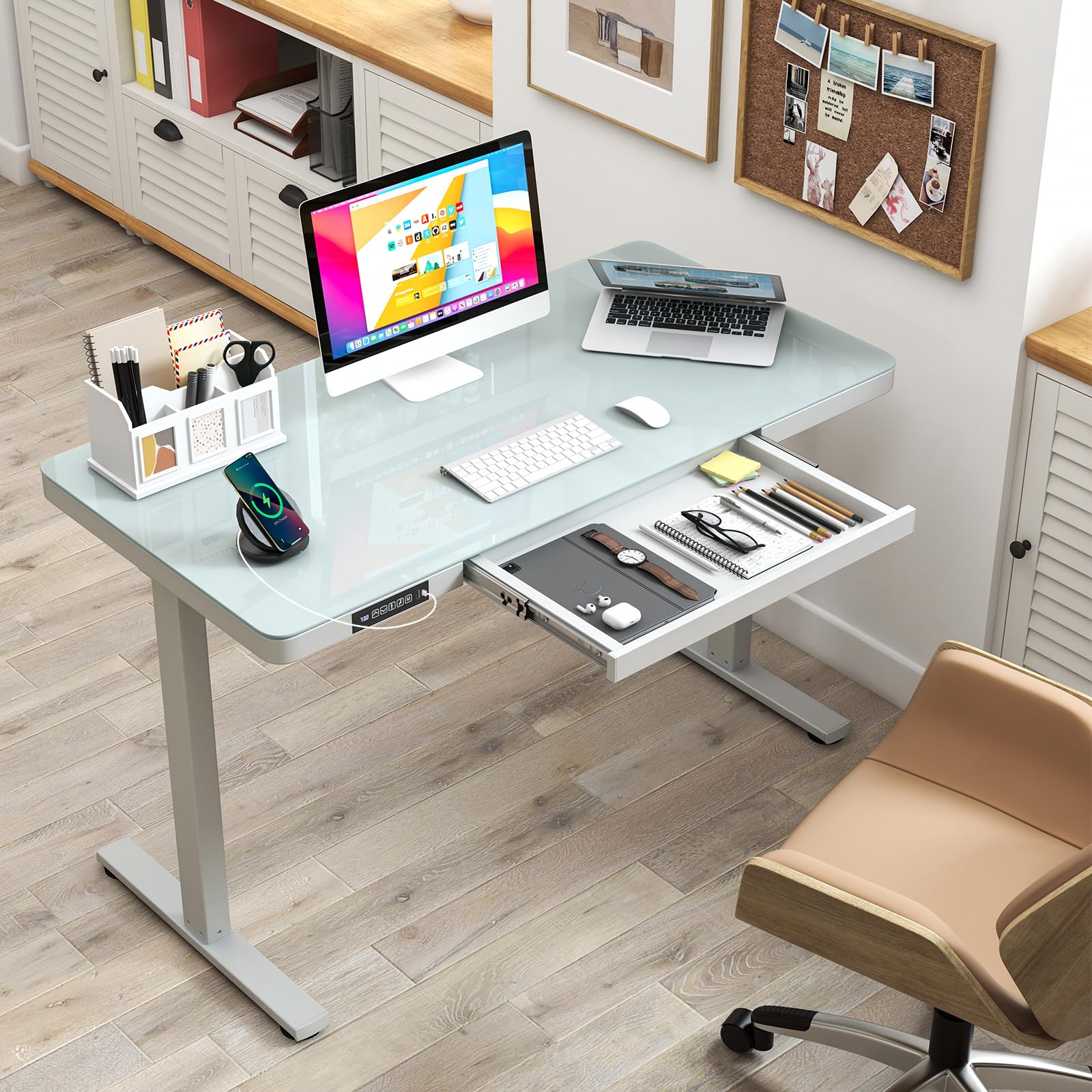 Amazon.com: Giantex Glass Standing Desk with Drawer, 48
